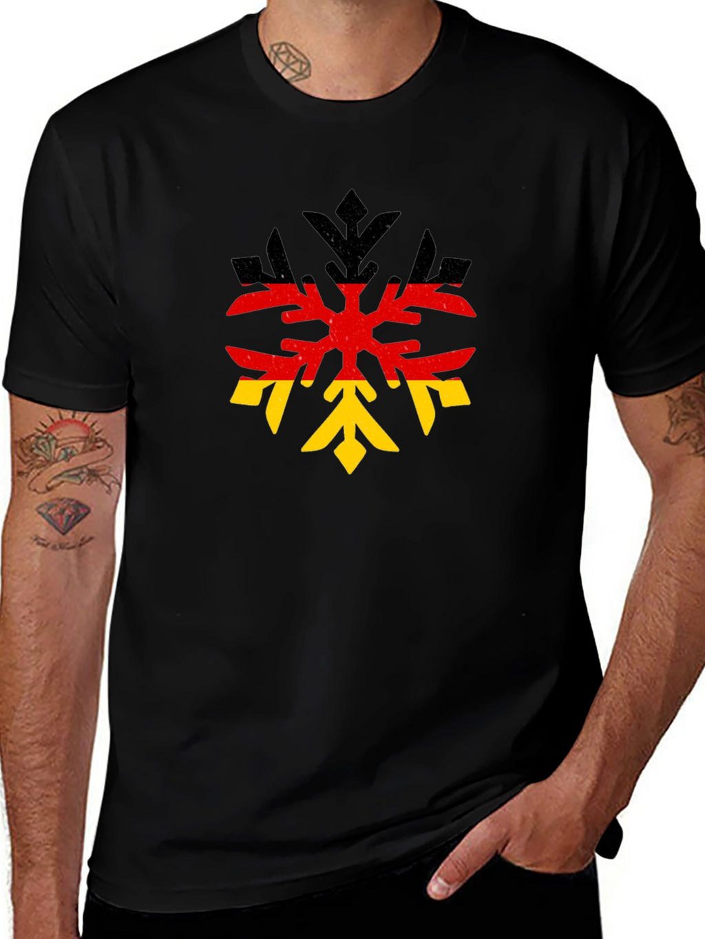 German Flag Snowflake Black T-Shirt