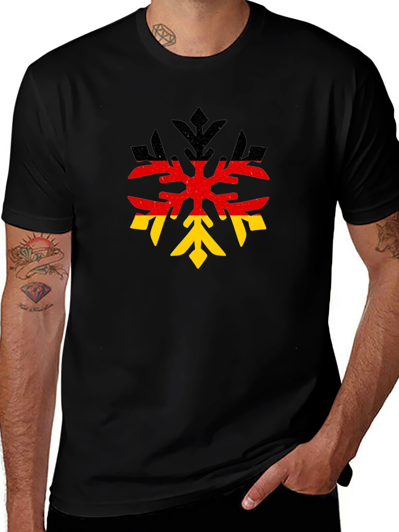 German Flag Snowflake Black T-Shirt