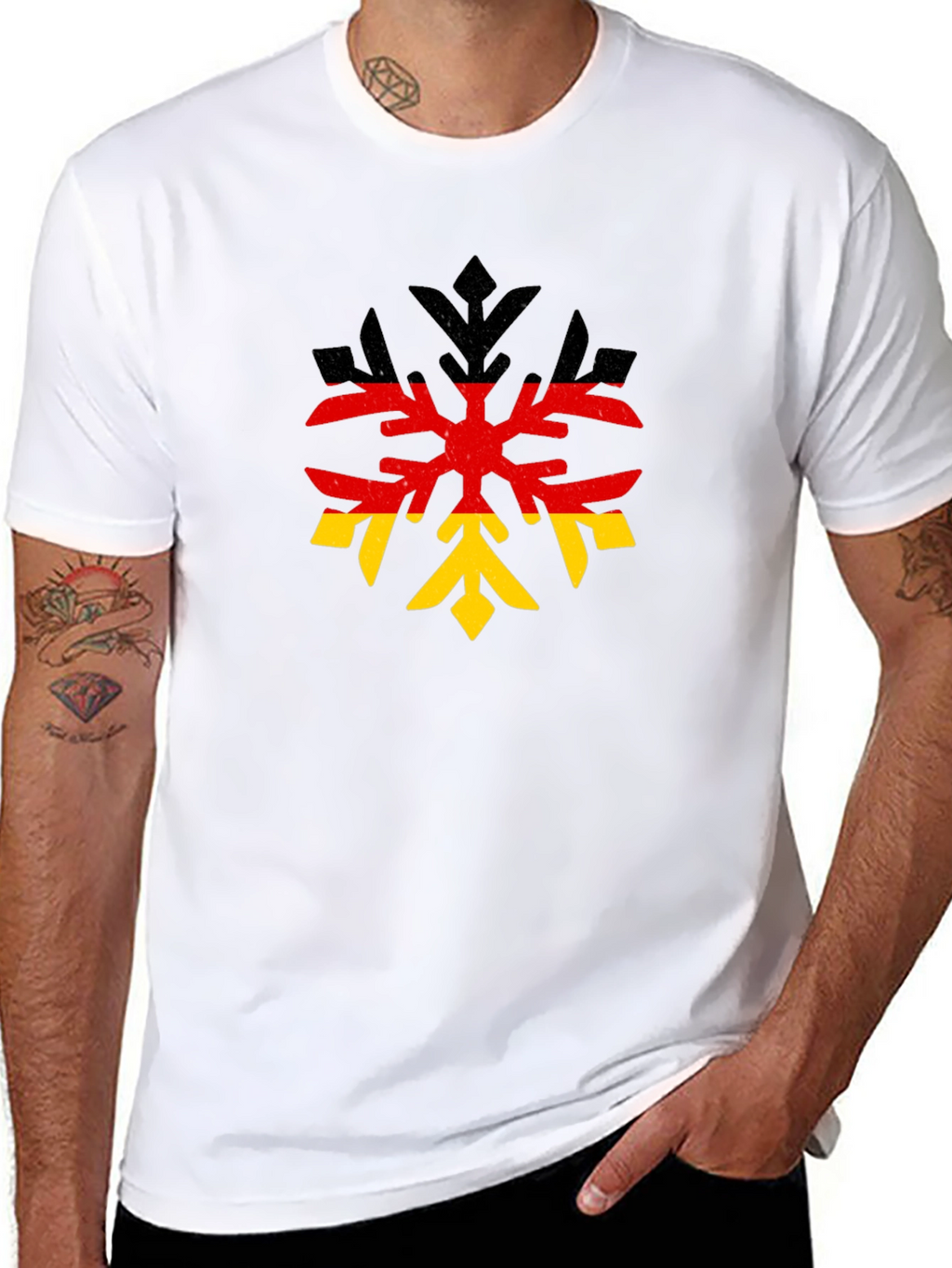 German Flag Snowflake Black T-Shirt