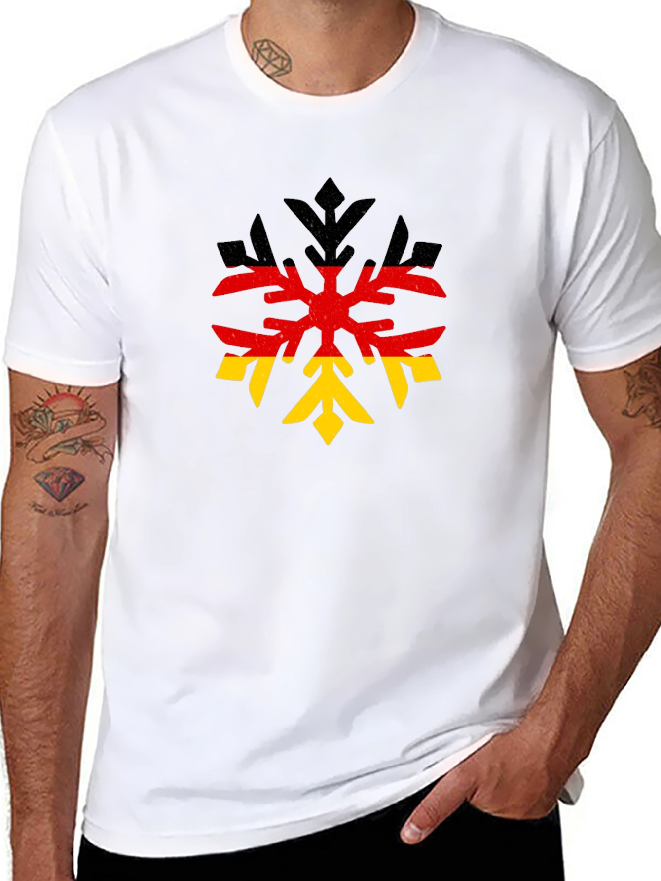 German Flag Snowflake Black T-Shirt
