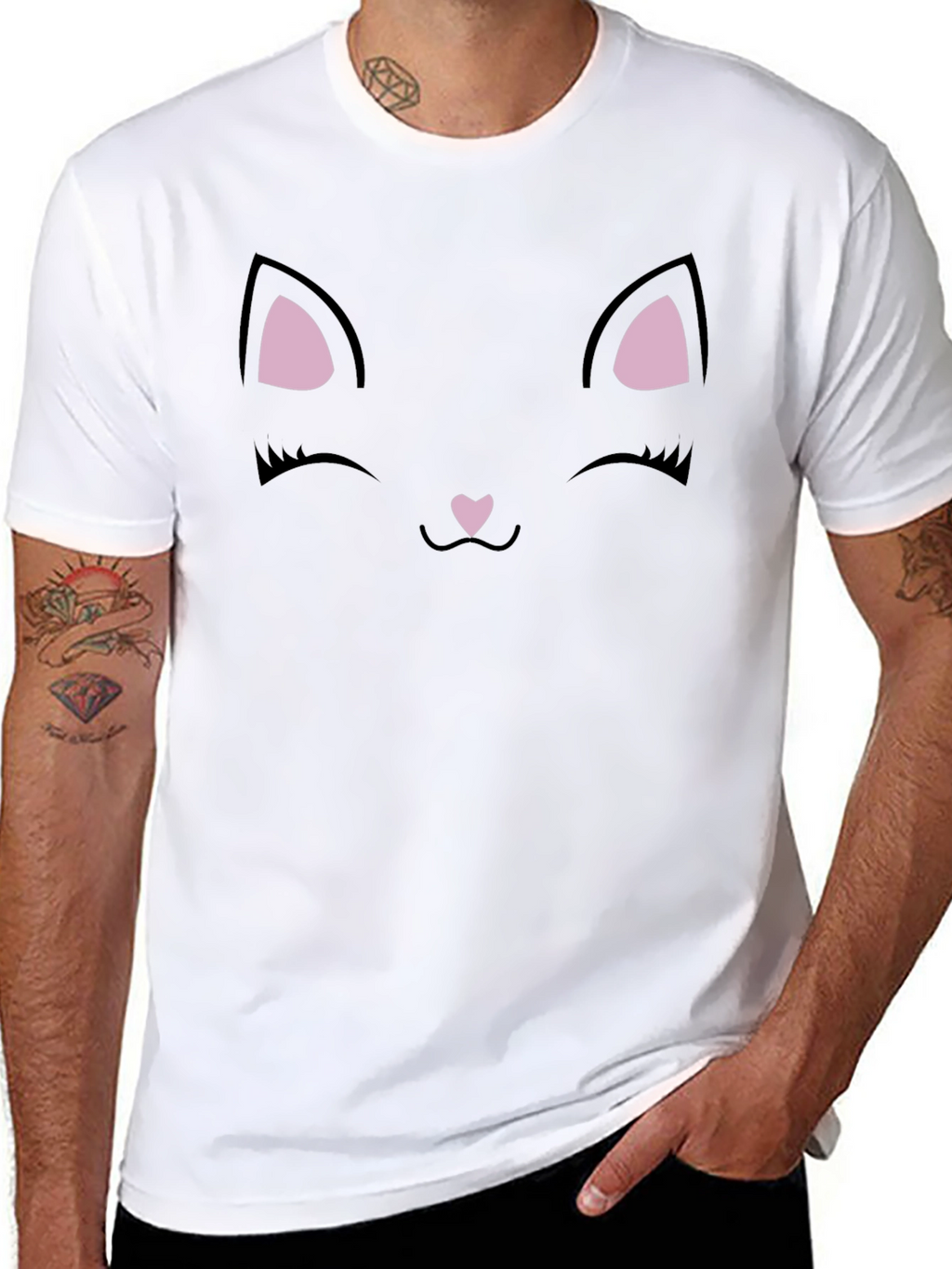 Cute Black Cat Face Graphic T-Shirt