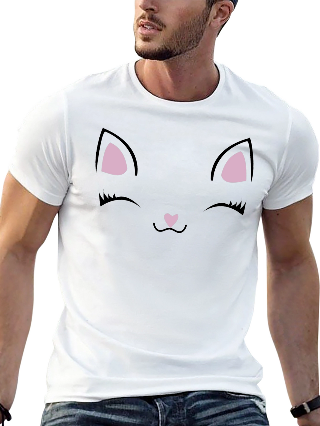 Cute Black Cat Face Graphic T-Shirt