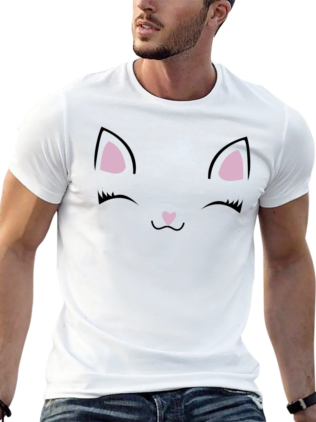 Cute Black Cat Face Graphic T-Shirt