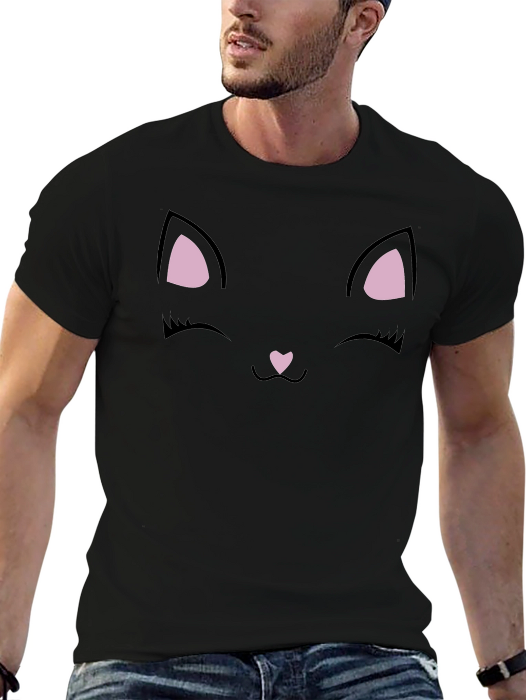 Cute Black Cat Face Graphic T-Shirt