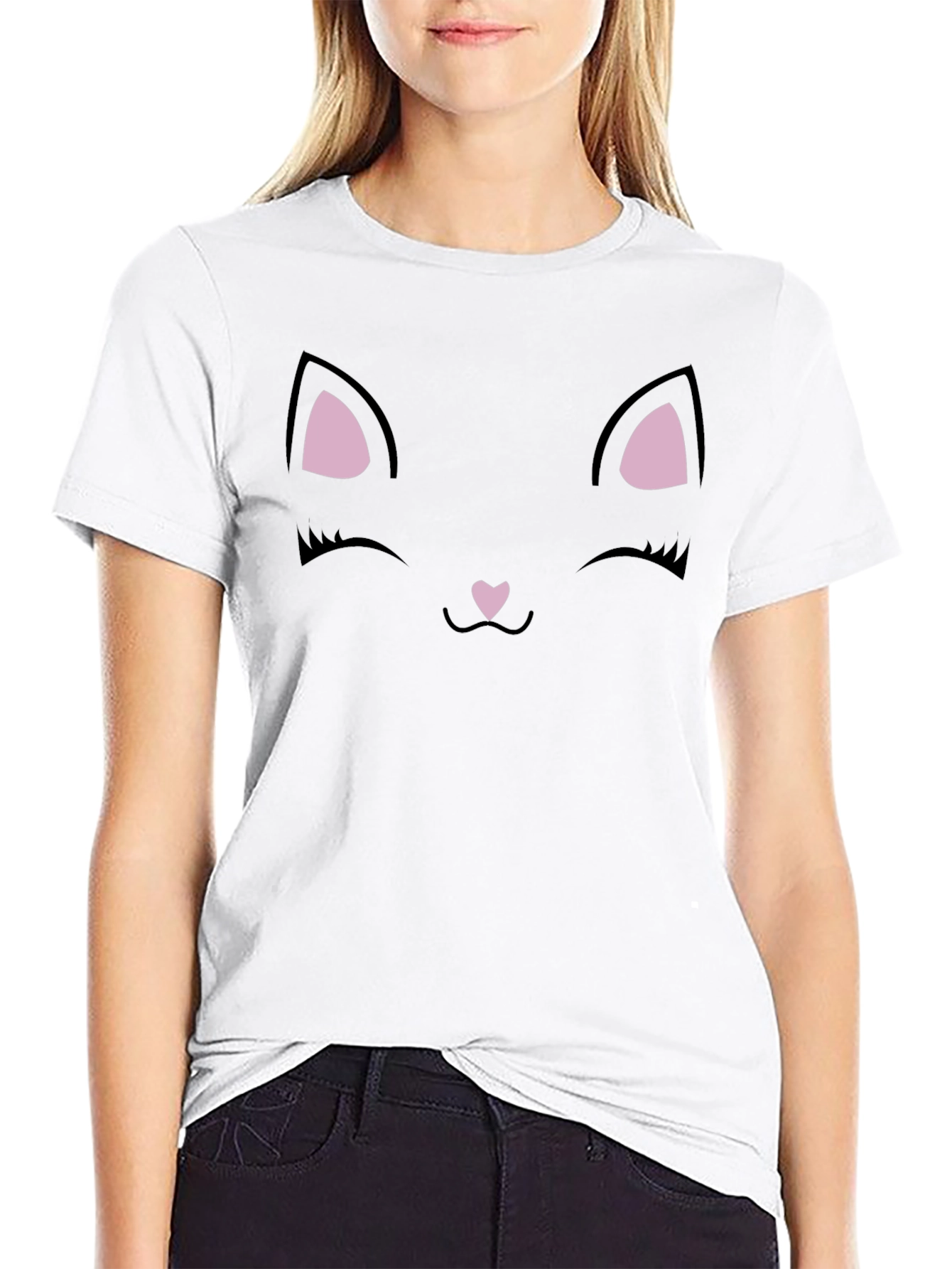 Cute Black Cat Face Graphic T-Shirt