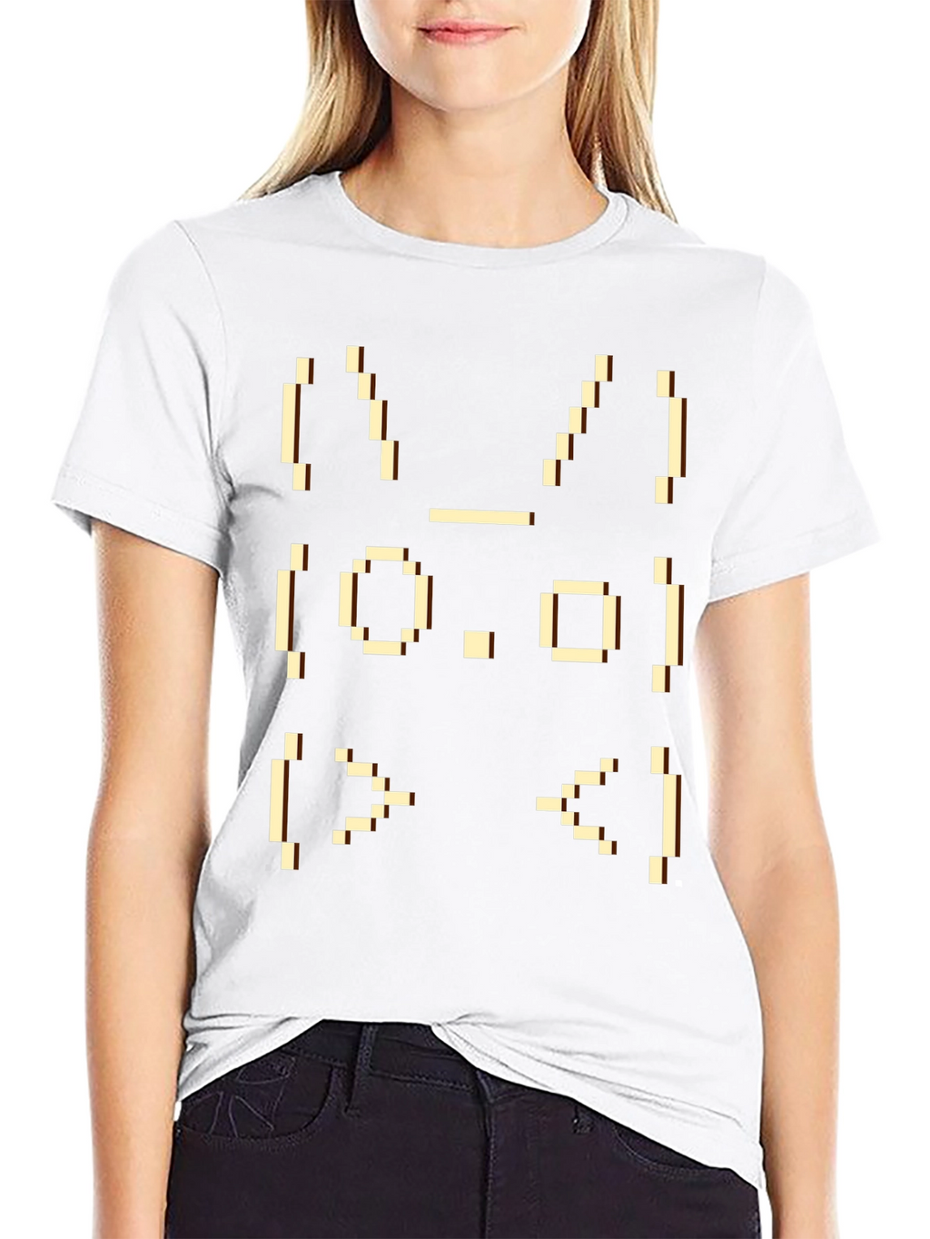 Pixel Art Rabbit Face Graphic T-Shirt