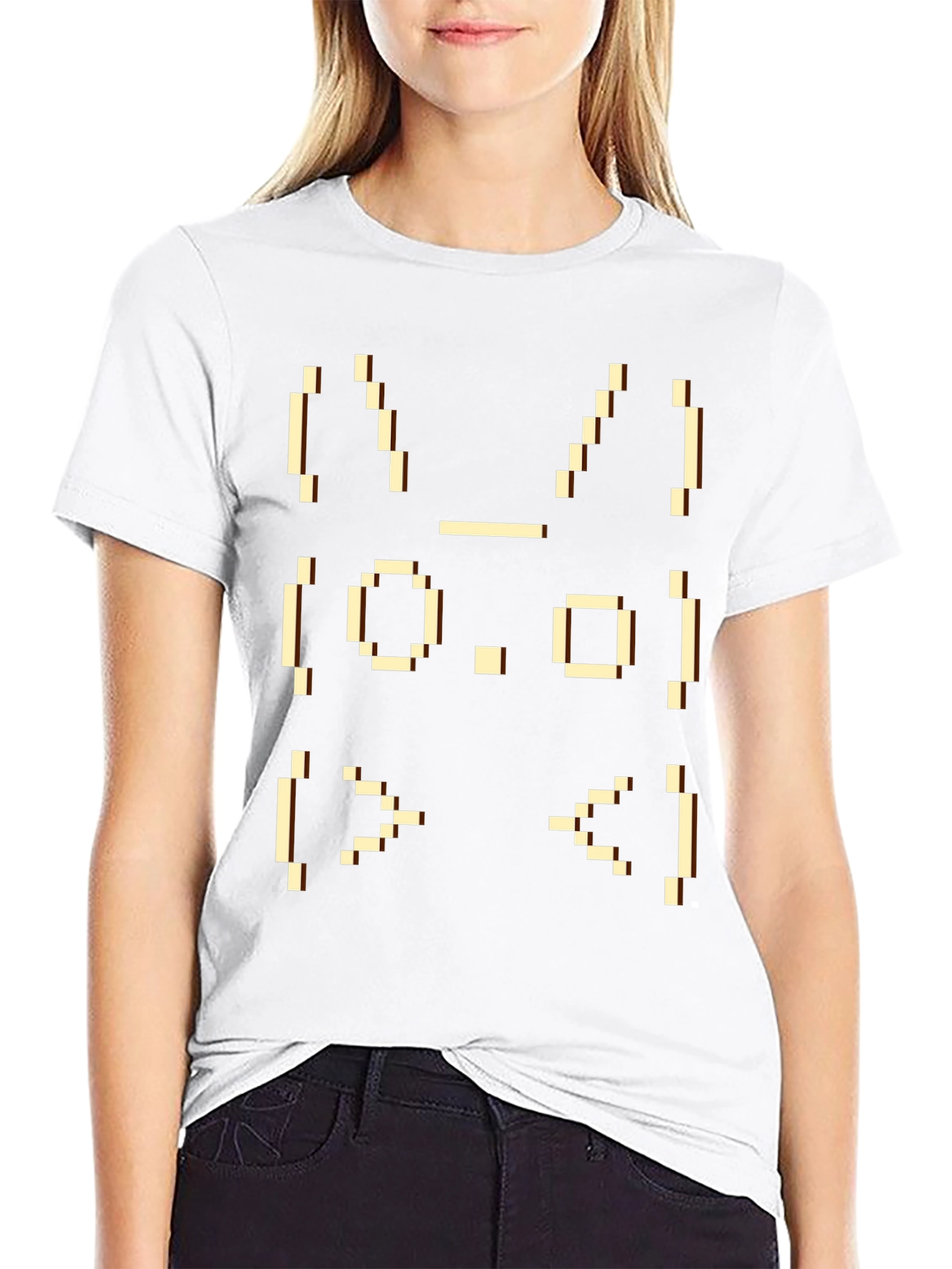 Pixel Art Rabbit Face Graphic T-Shirt