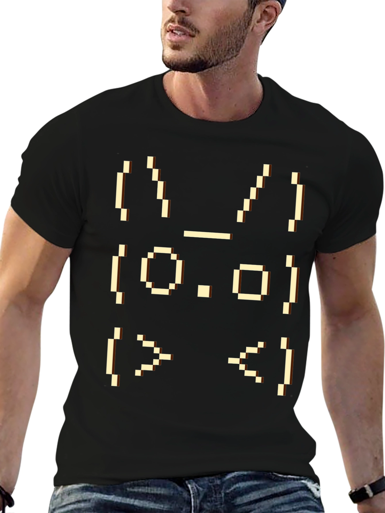 Pixel Art Rabbit Face Graphic T-Shirt