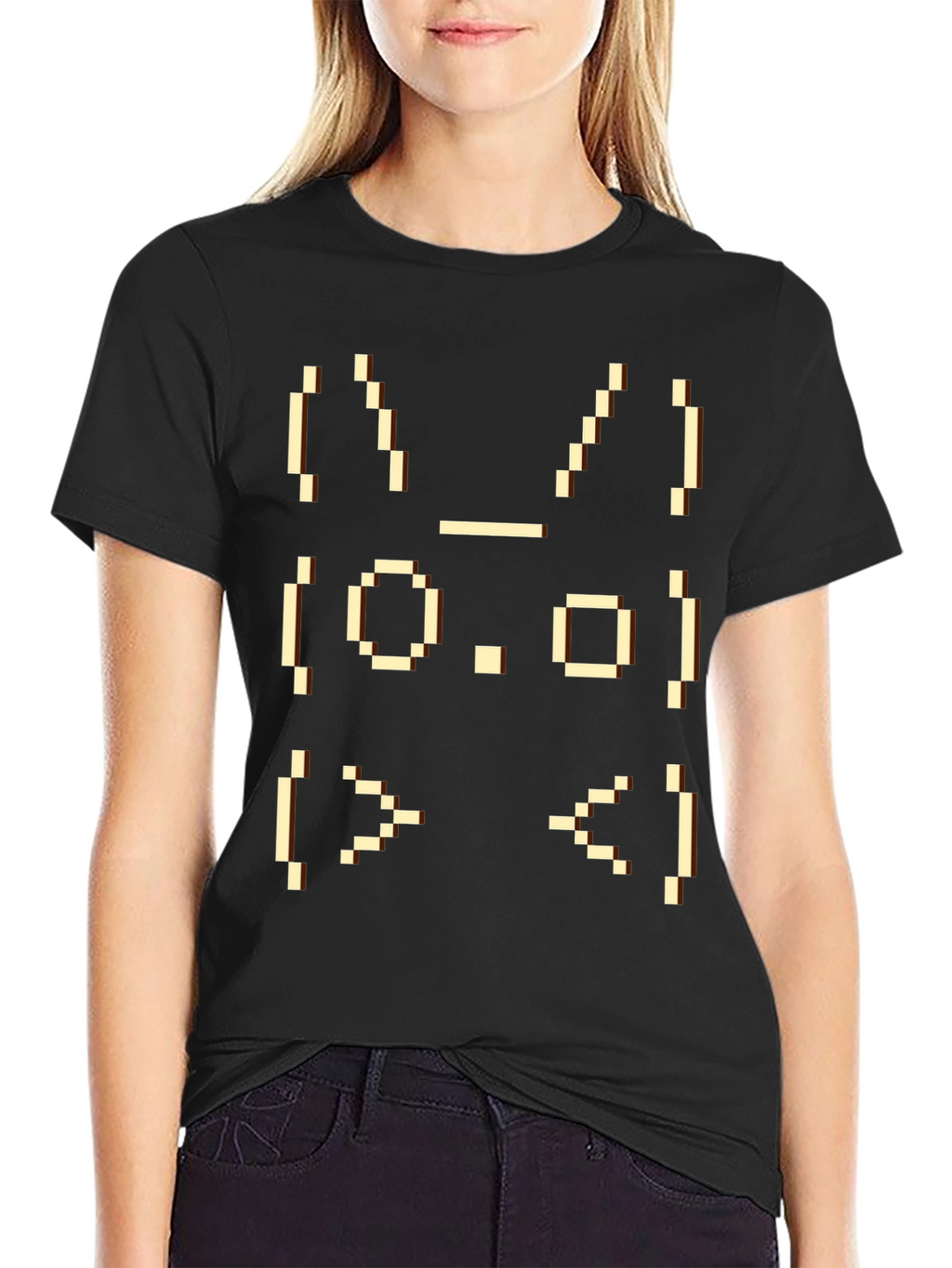 Pixel Art Rabbit Face Graphic T-Shirt