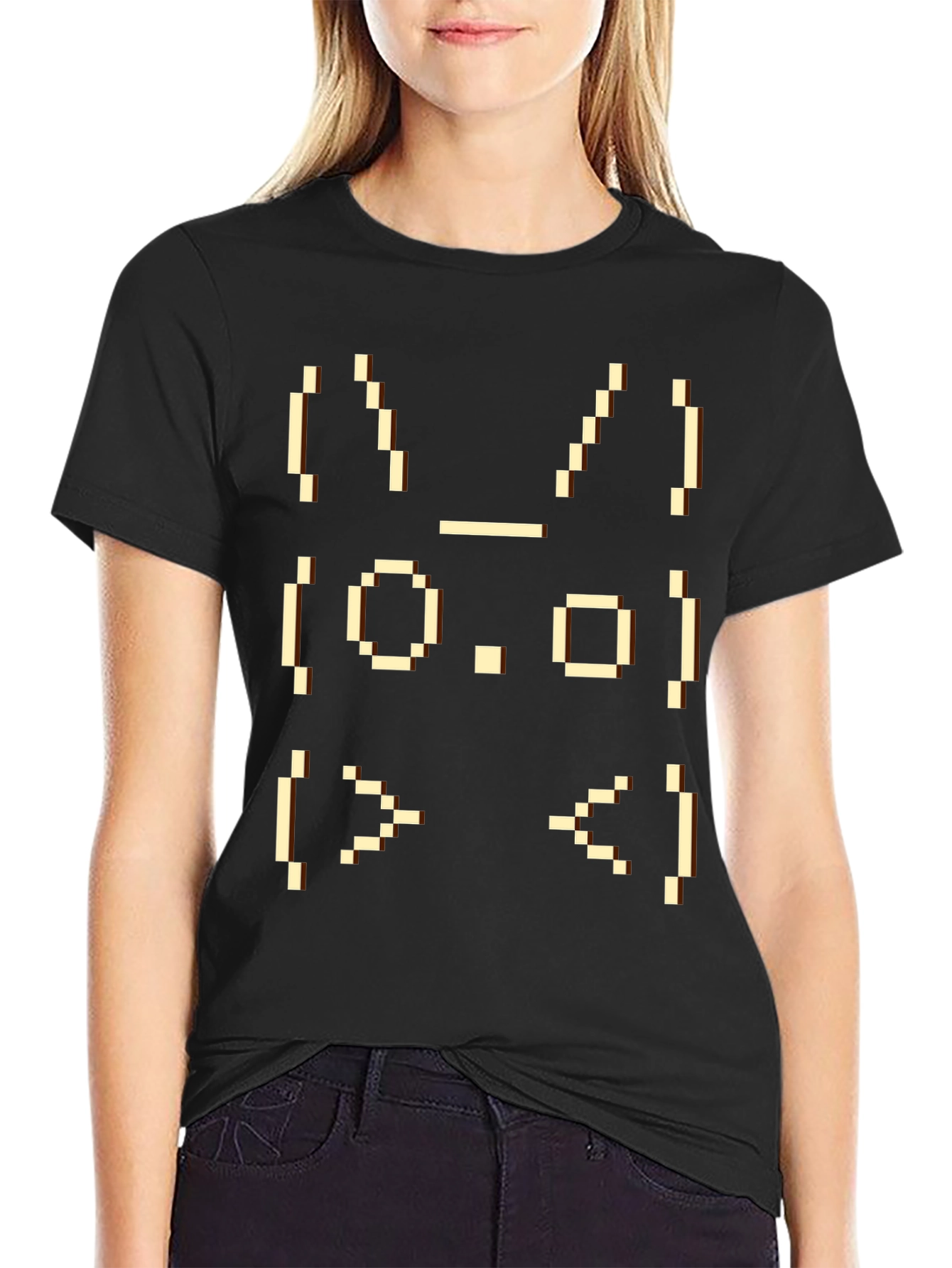 Pixel Art Rabbit Face Graphic T-Shirt