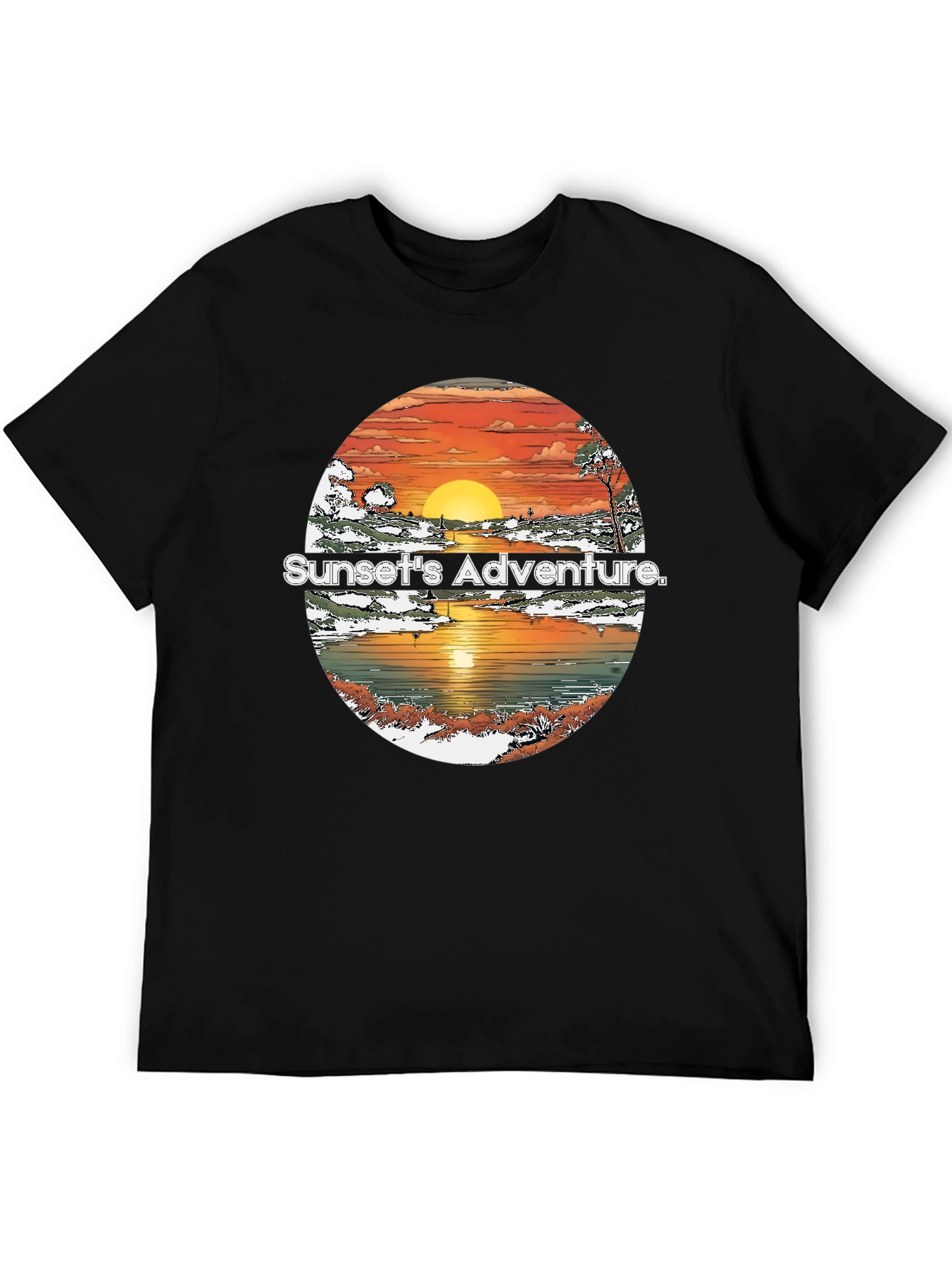 Sunset Adventure Graphic Tee - Mens Black T-Shirt