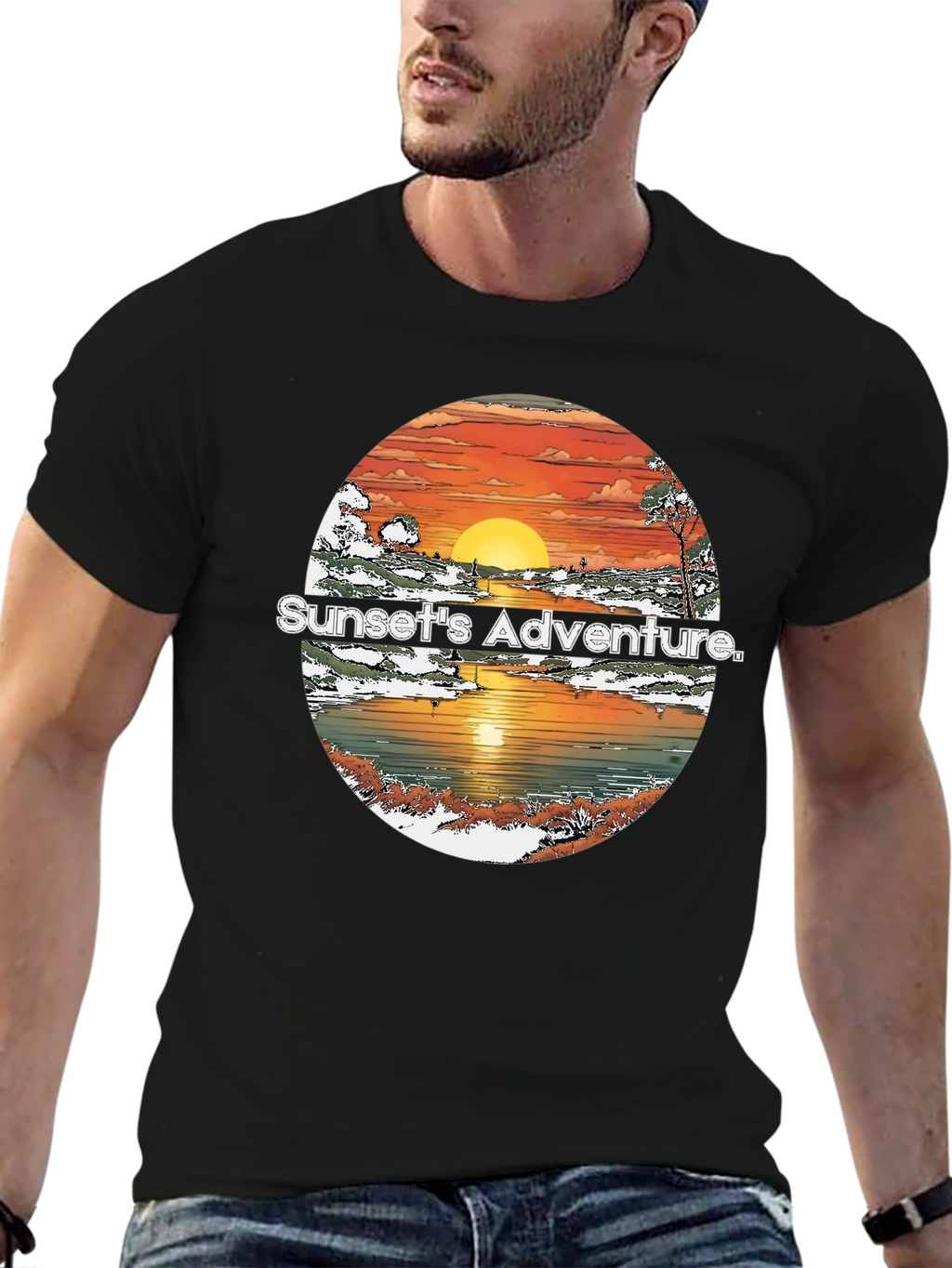 Sunset Adventure Graphic Tee - Mens Black T-Shirt
