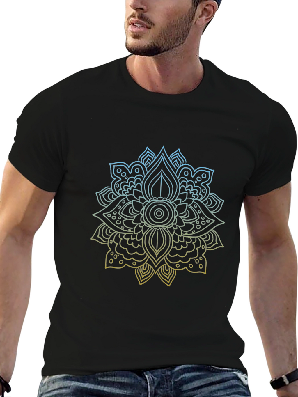 Geometric Mandala Print Black T-Shirt