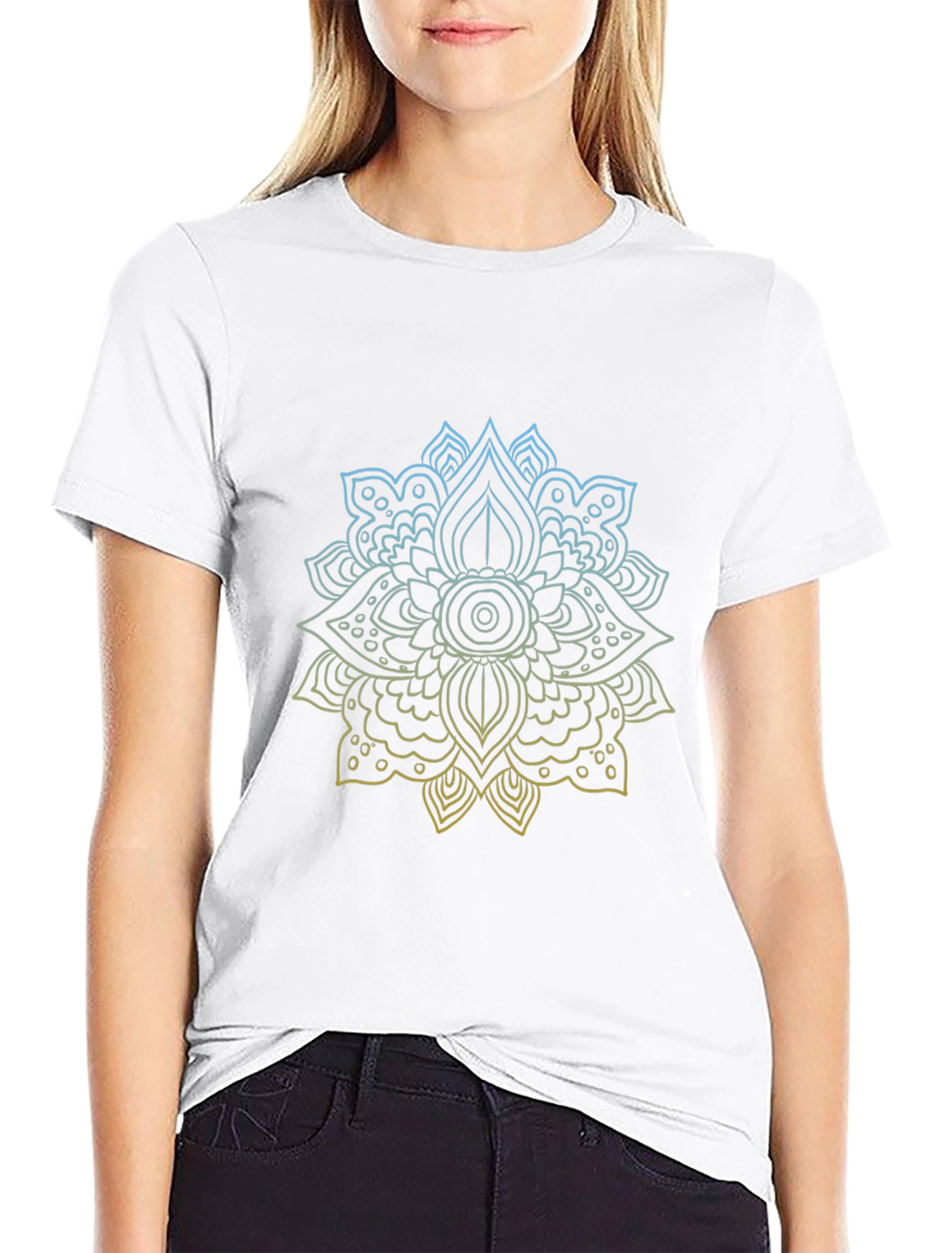 Geometric Mandala Print Black T-Shirt