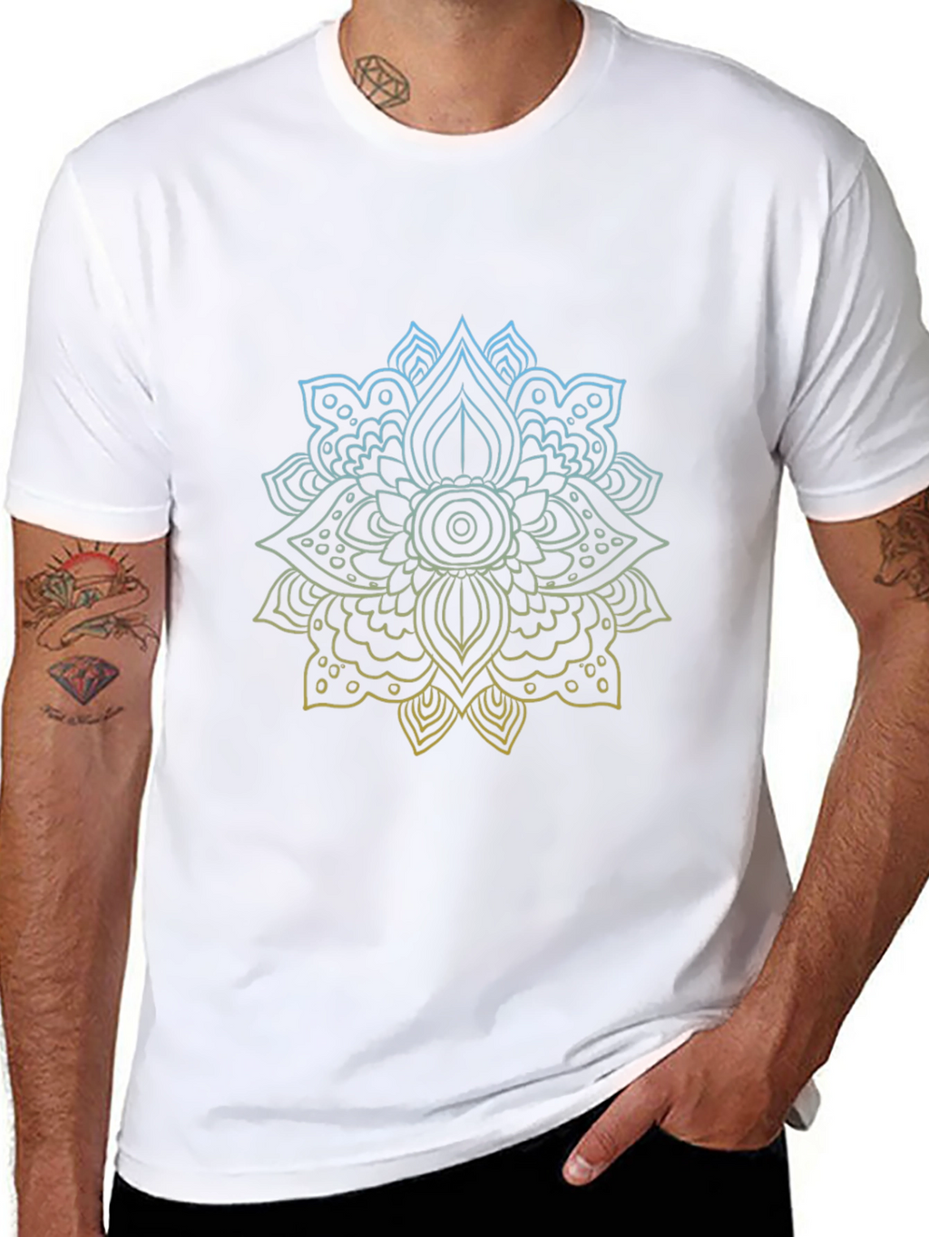 Geometric Mandala Print Black T-Shirt
