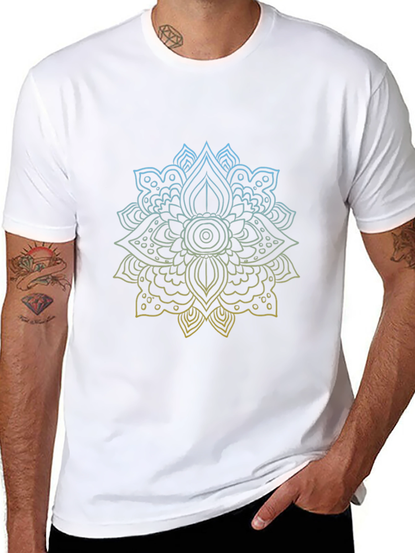 Geometric Mandala Print Black T-Shirt