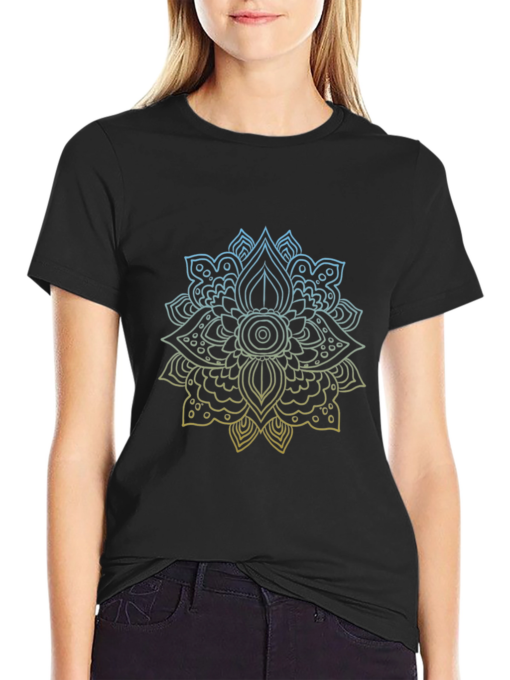 Geometric Mandala Print Black T-Shirt
