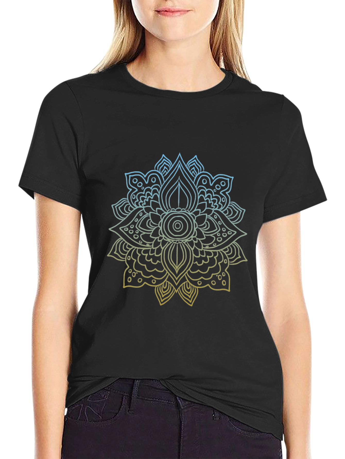 Geometric Mandala Print Black T-Shirt