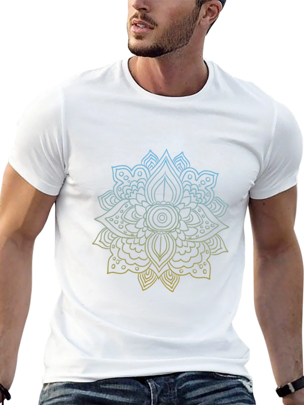 Geometric Mandala Print Black T-Shirt