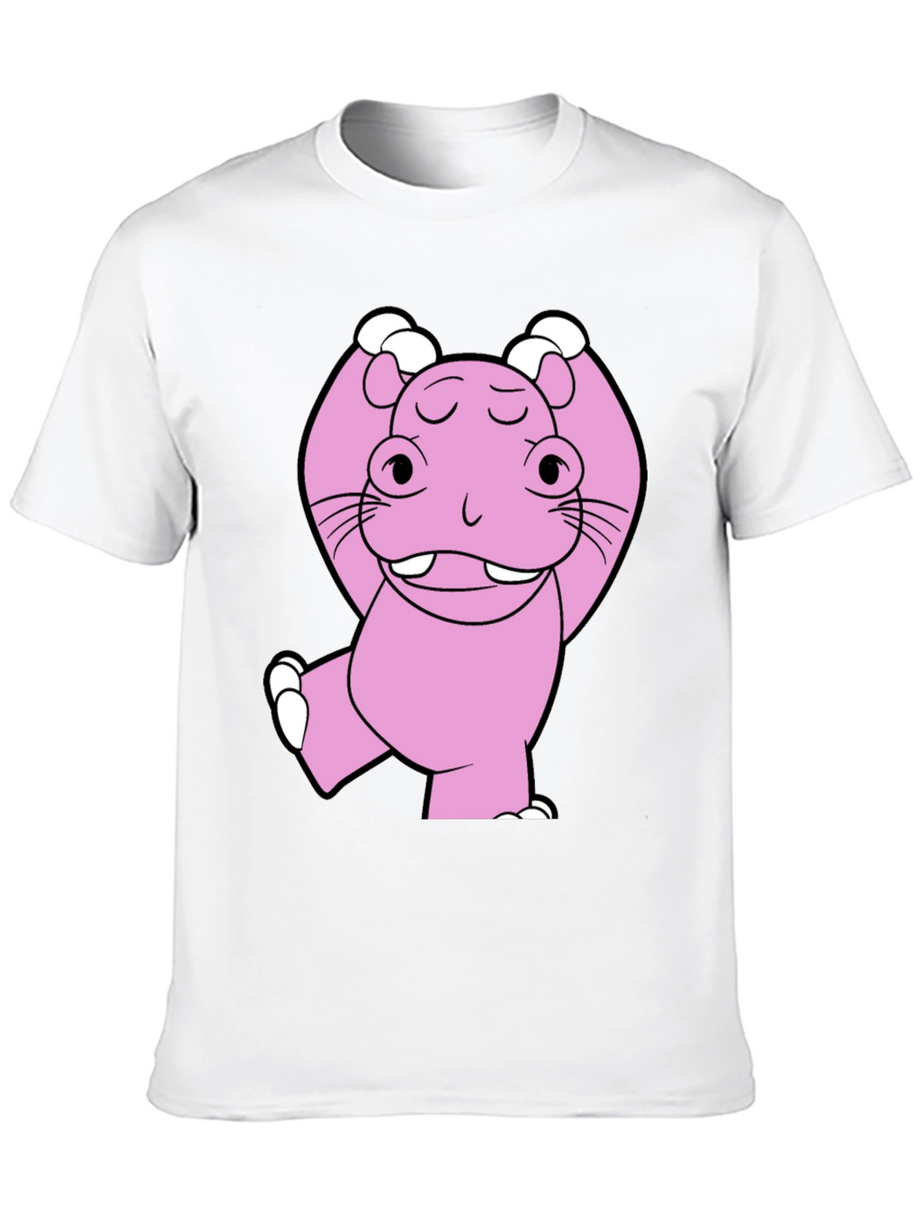 Pink Hippo Cartoon T-Shirt - Unisex Cotton Tee