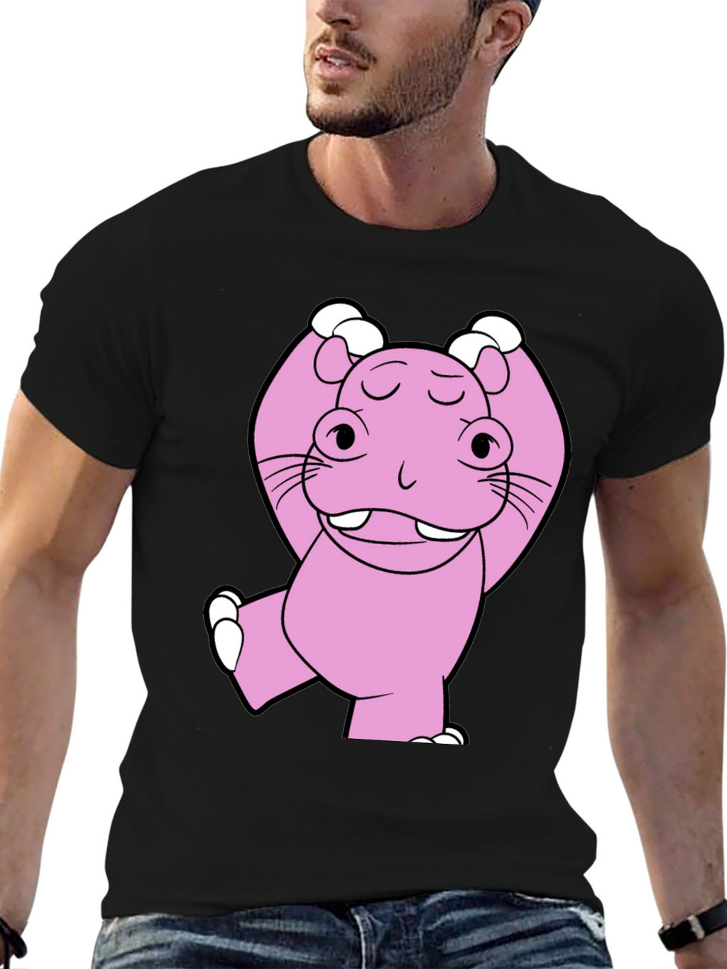 Pink Hippo Cartoon T-Shirt - Unisex Cotton Tee