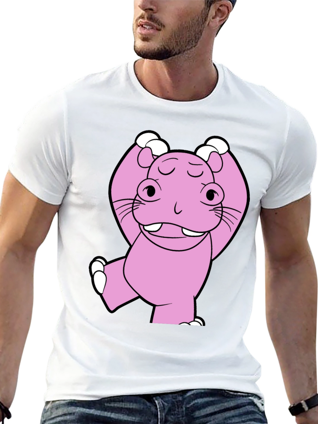 Pink Hippo Cartoon T-Shirt - Unisex Cotton Tee