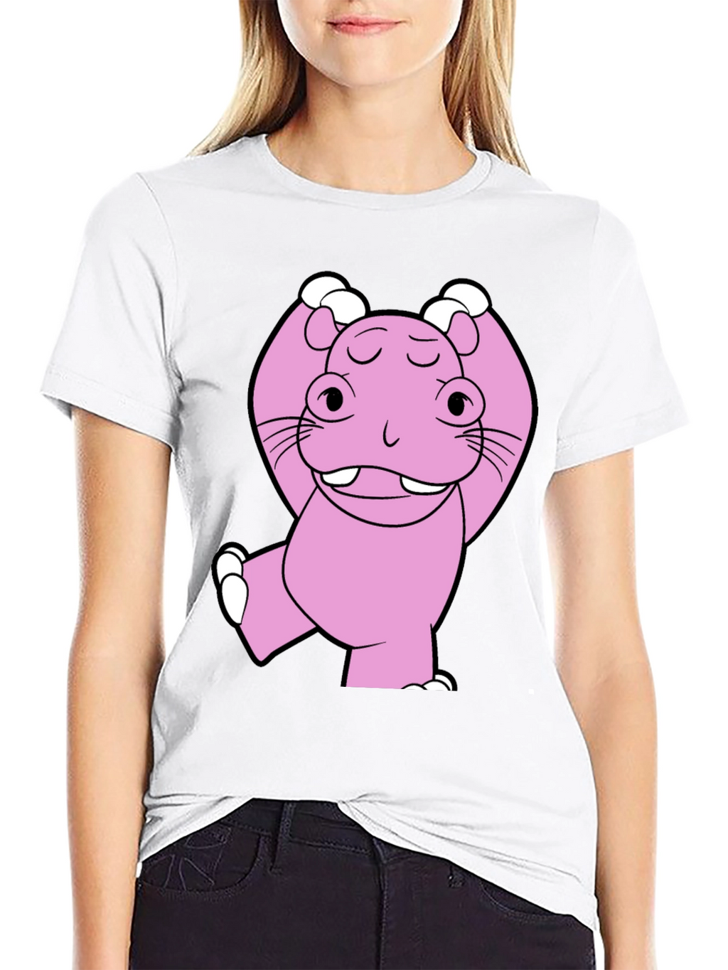 Pink Hippo Cartoon T-Shirt - Unisex Cotton Tee
