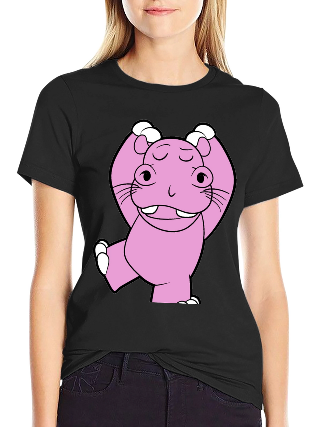 Pink Hippo Cartoon T-Shirt - Unisex Cotton Tee