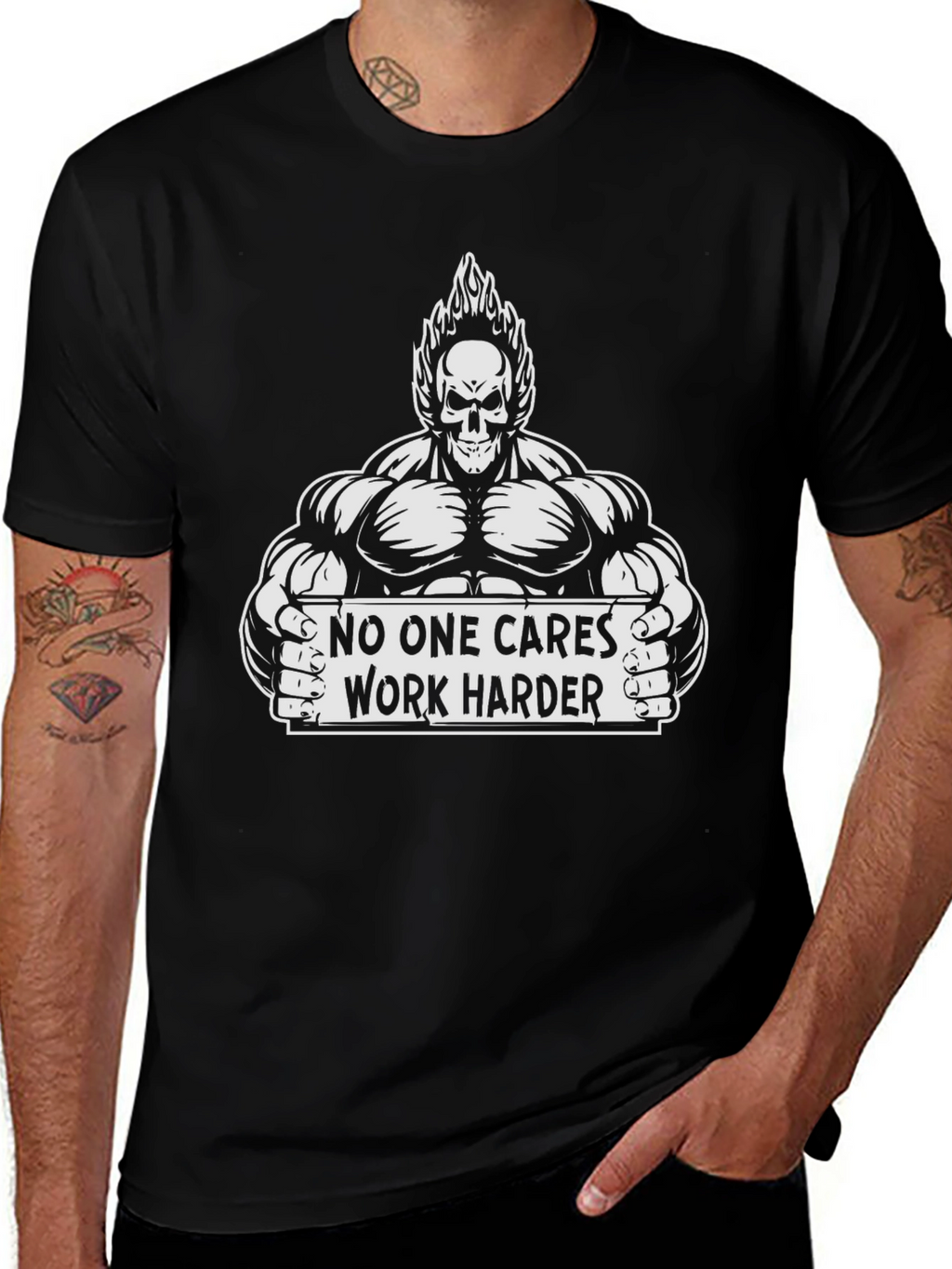 Motivational Gym T-Shirt: No One Cares Work Harder
