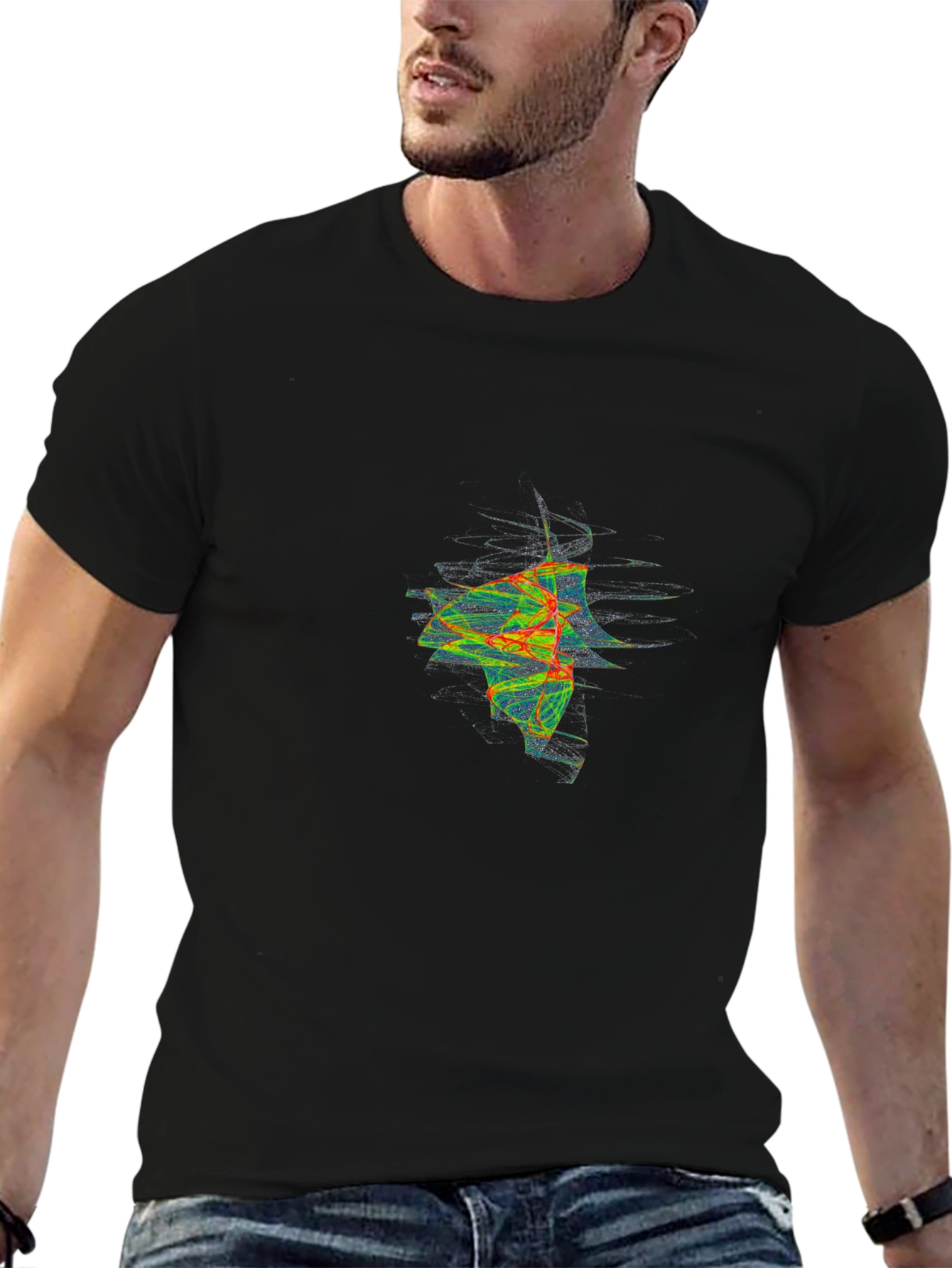 Abstract Fractal Graphic Black Tee