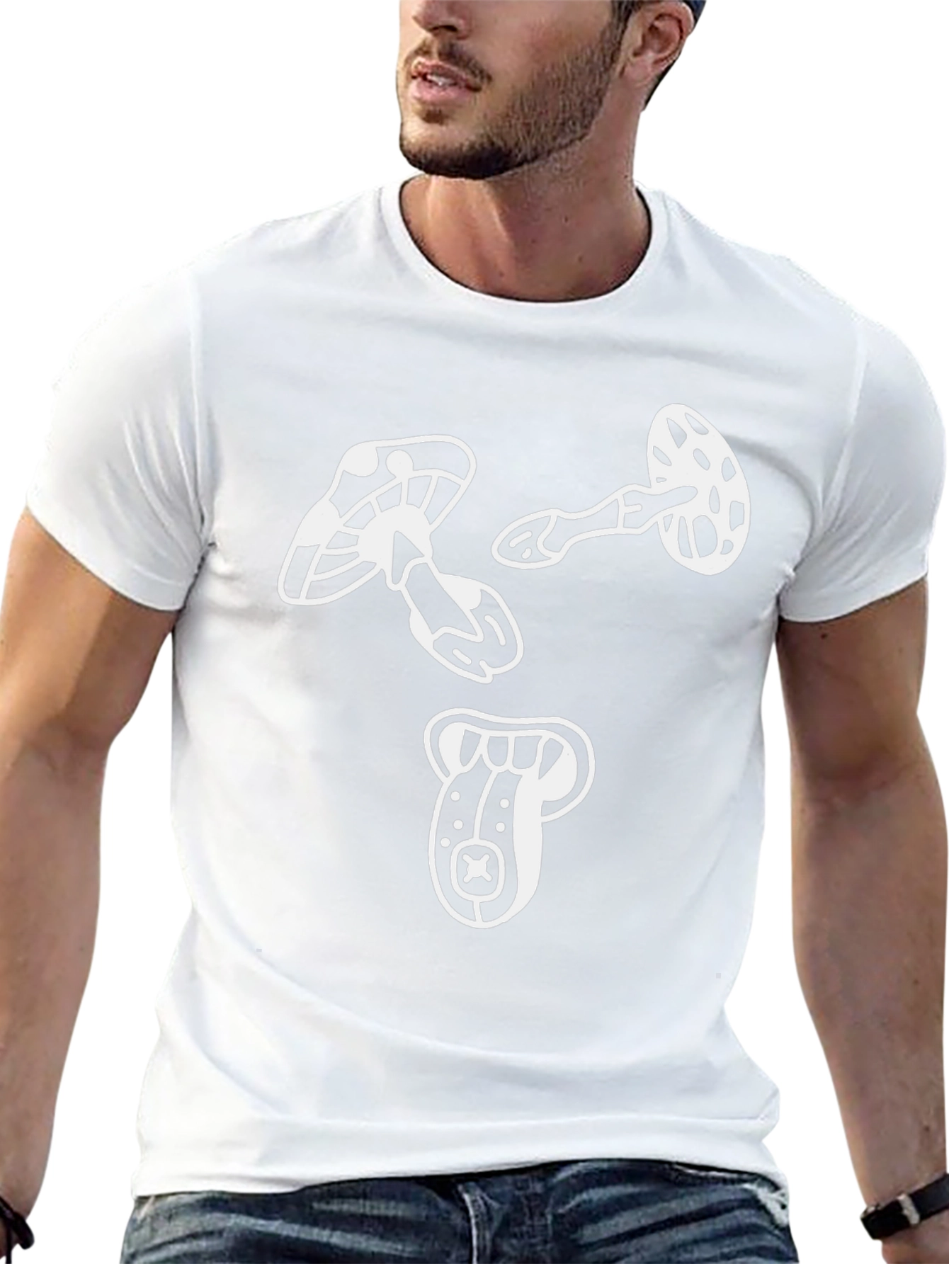 Funky Mushroom Graphic Tee - Black Cotton T-Shirt