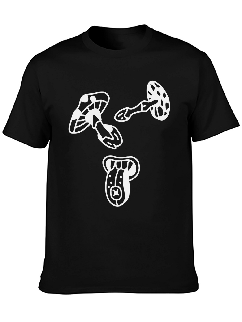 Funky Mushroom Graphic Tee - Black Cotton T-Shirt