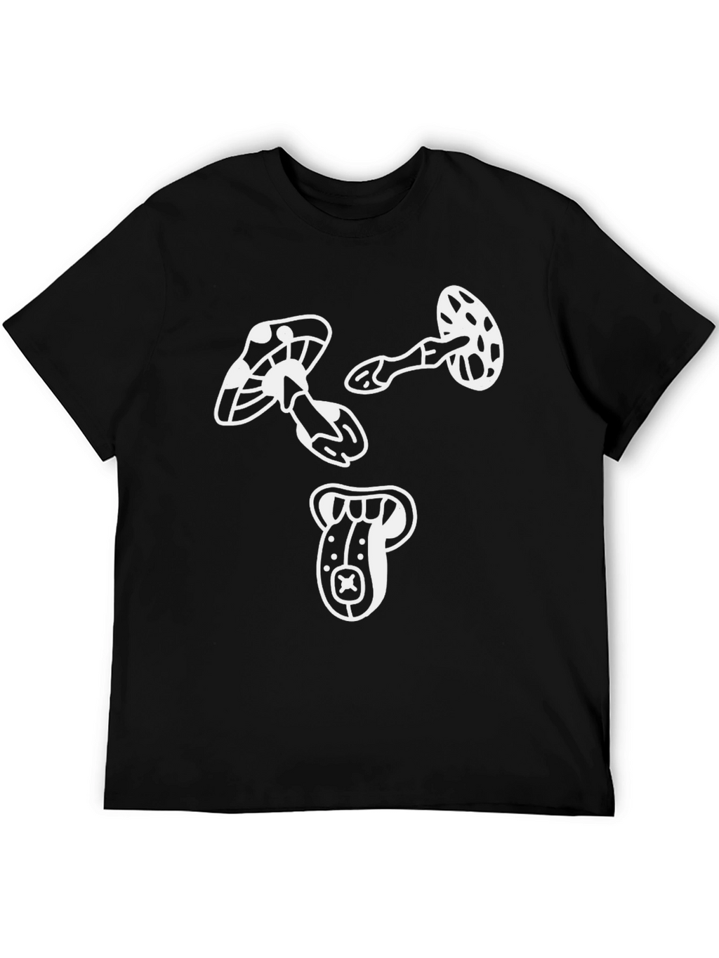 Funky Mushroom Graphic Tee - Black Cotton T-Shirt