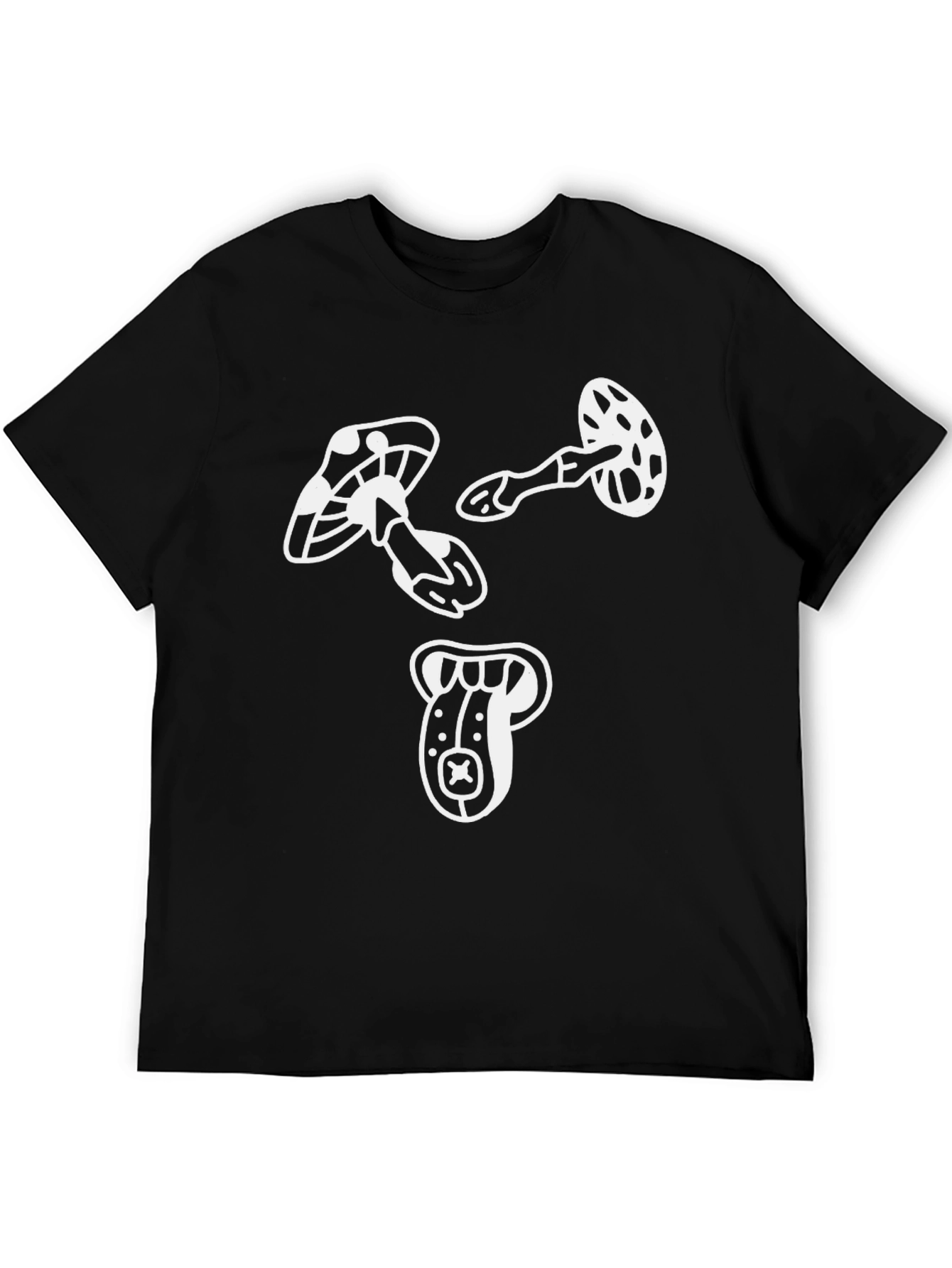 Funky Mushroom Graphic Tee - Black Cotton T-Shirt
