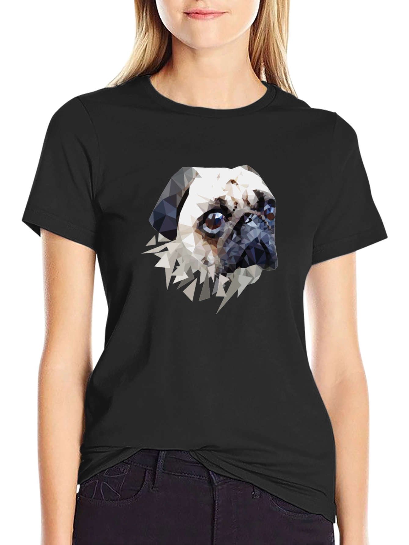 Geometric Pug Graphic Tee - Black
