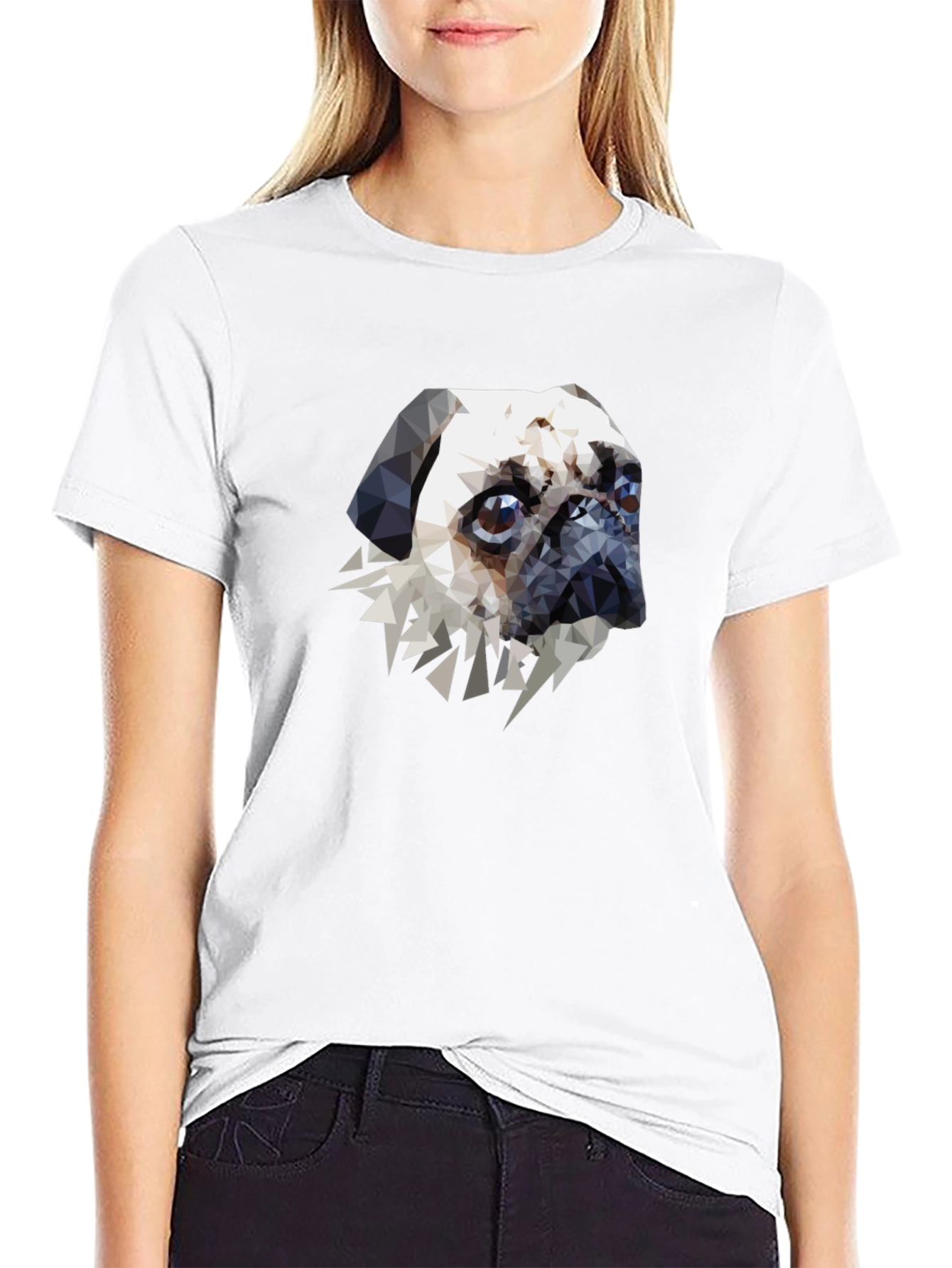 Geometric Pug Graphic Tee - Black