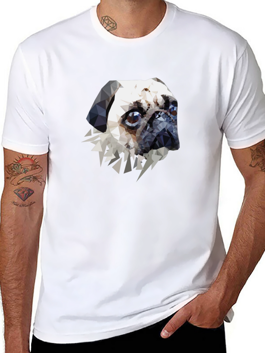 Geometric Pug Graphic Tee - Black