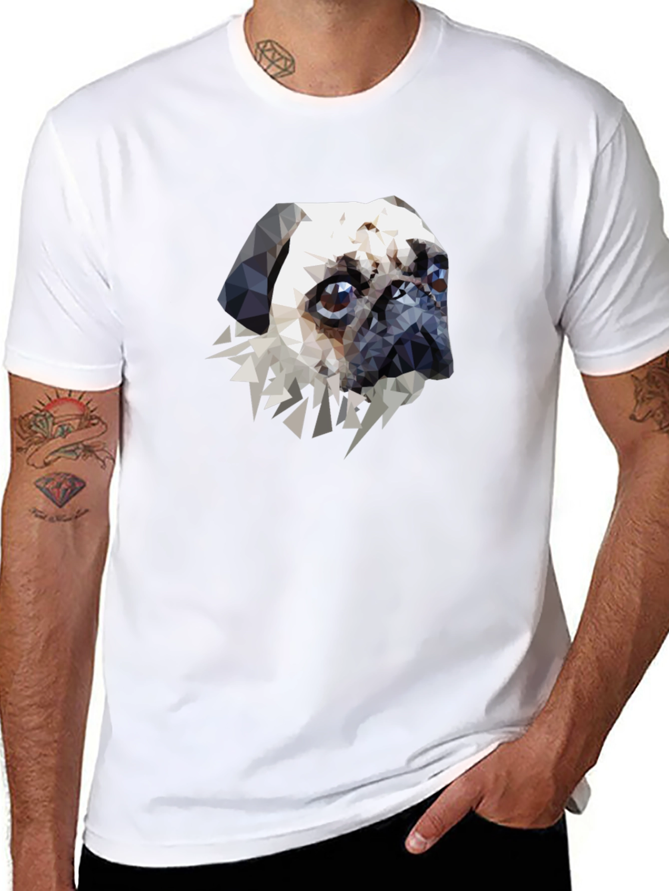 Geometric Pug Graphic Tee - Black
