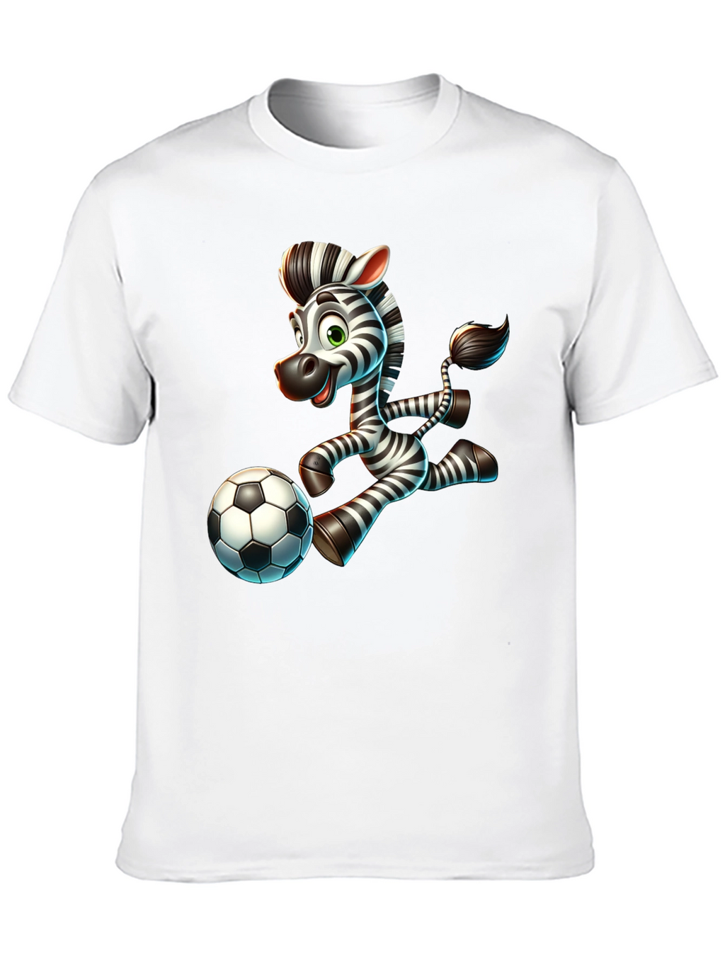 Cartoon Zebra Soccer Player Black T-Shirt