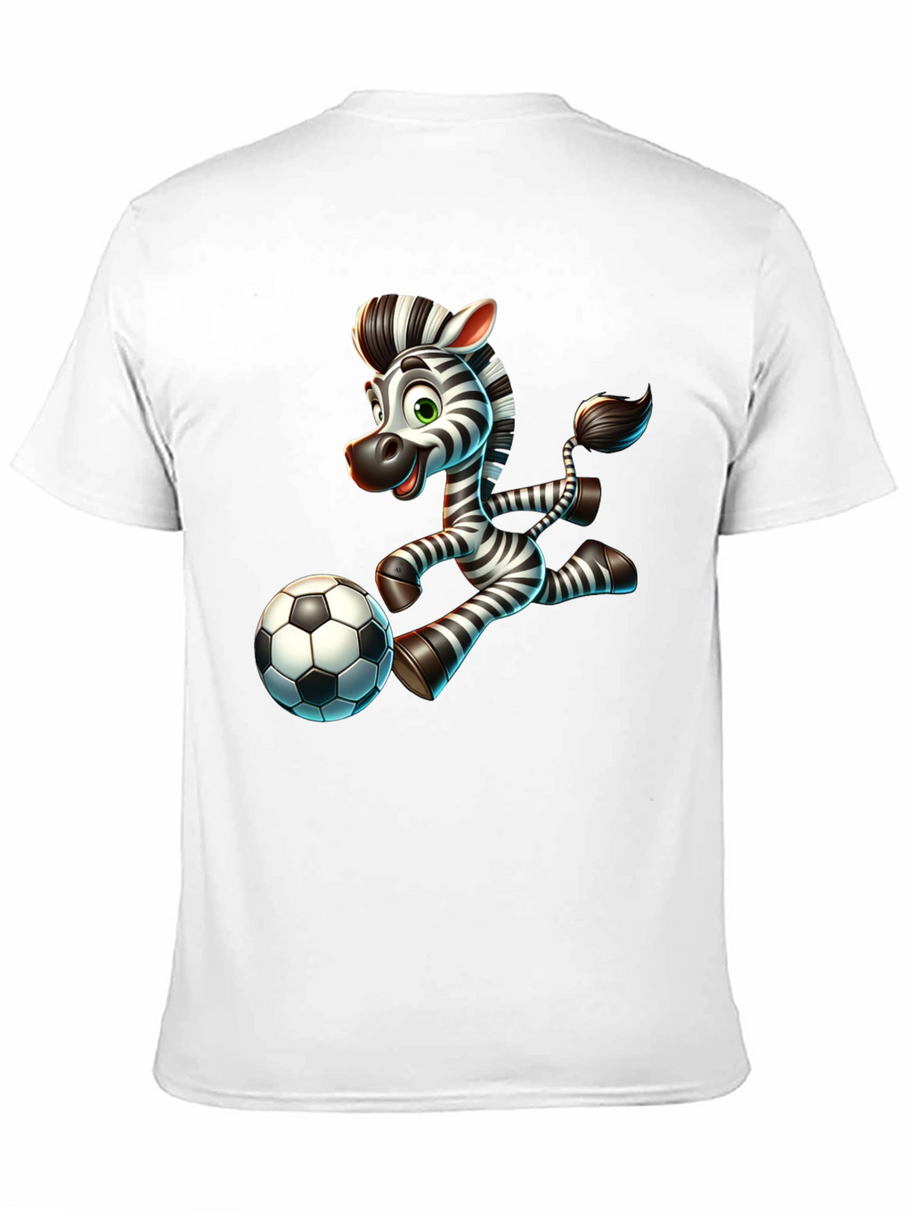 Cartoon Zebra Soccer Player Black T-Shirt