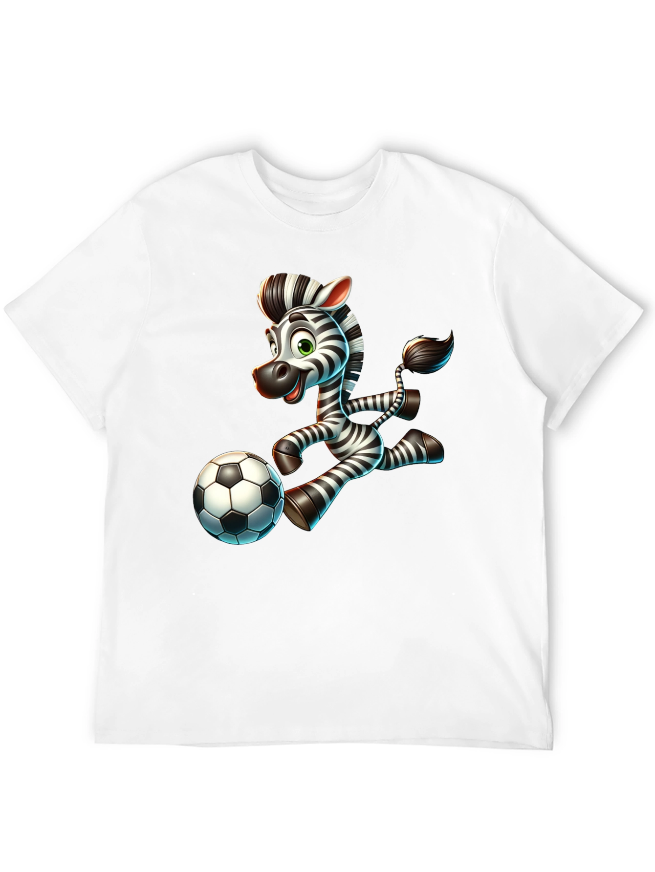 Cartoon Zebra Soccer Player Black T-Shirt
