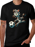 Cartoon Zebra Soccer Player Black T-Shirt