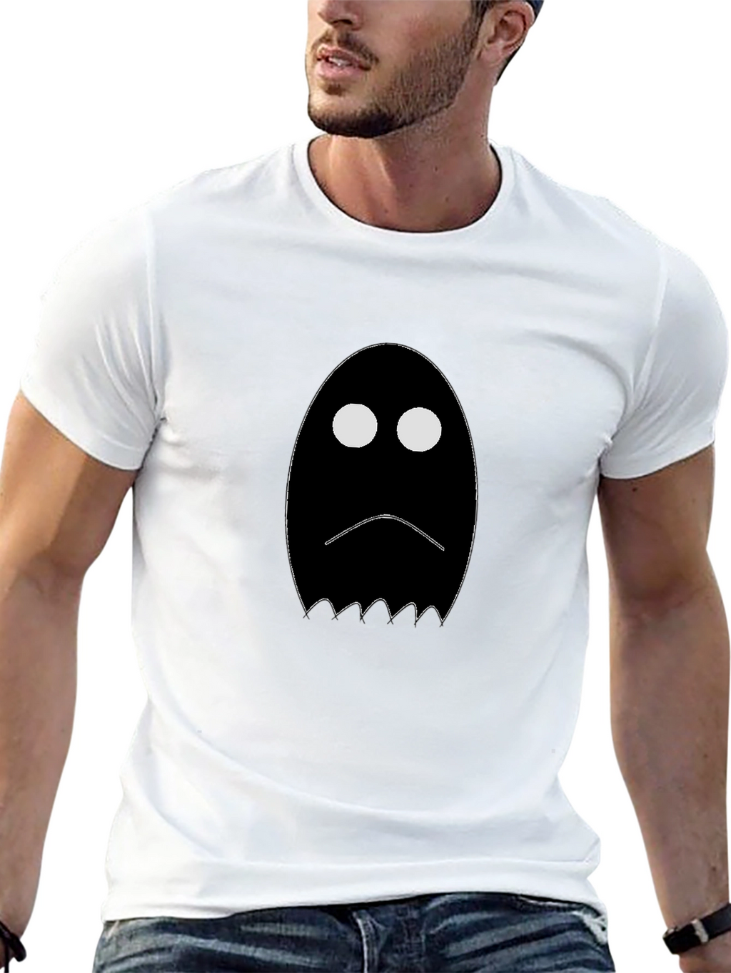Sad Ghost Graphic T-Shirt - Black Cotton Tee