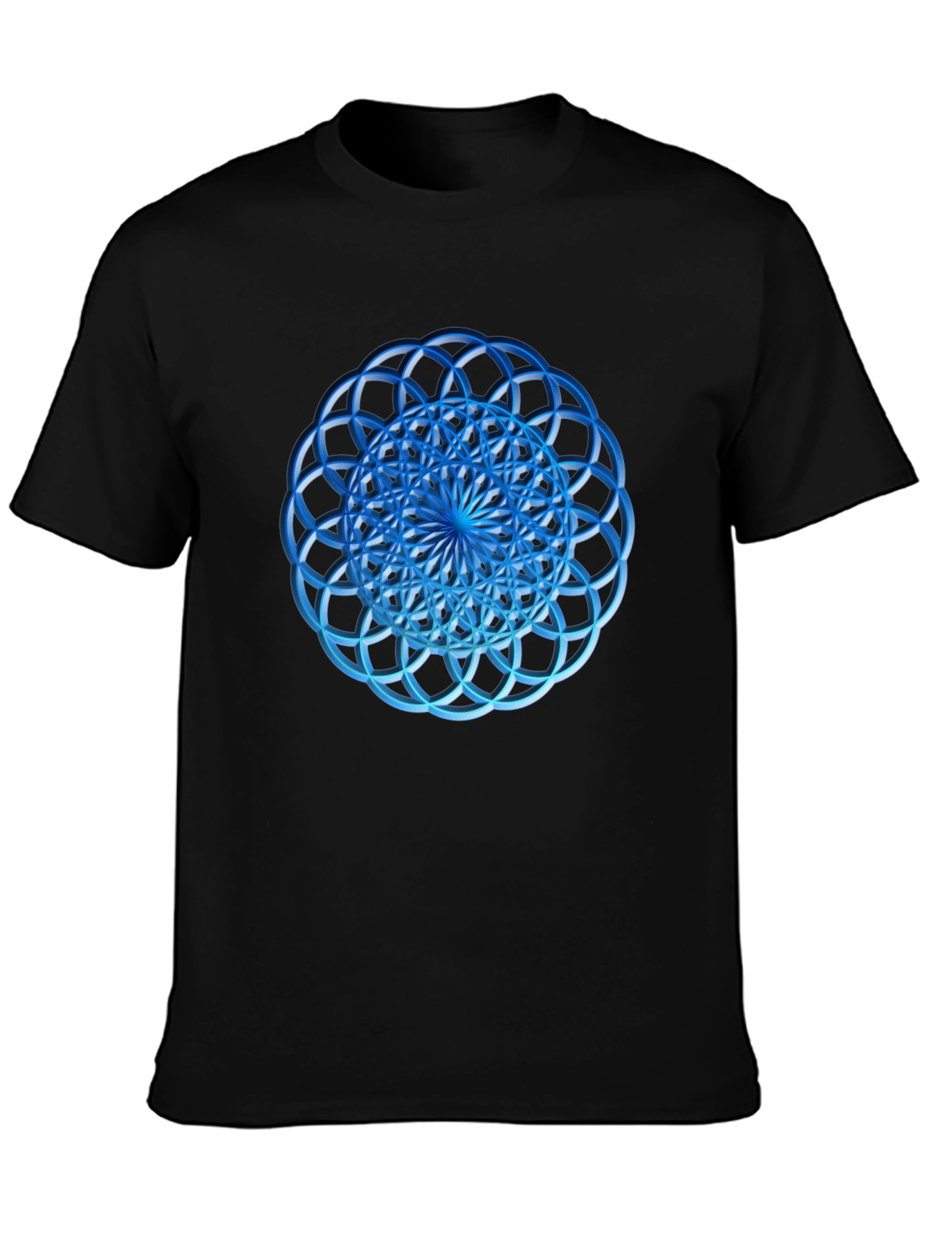 Geometric Blue Circle Design Black T-Shirt