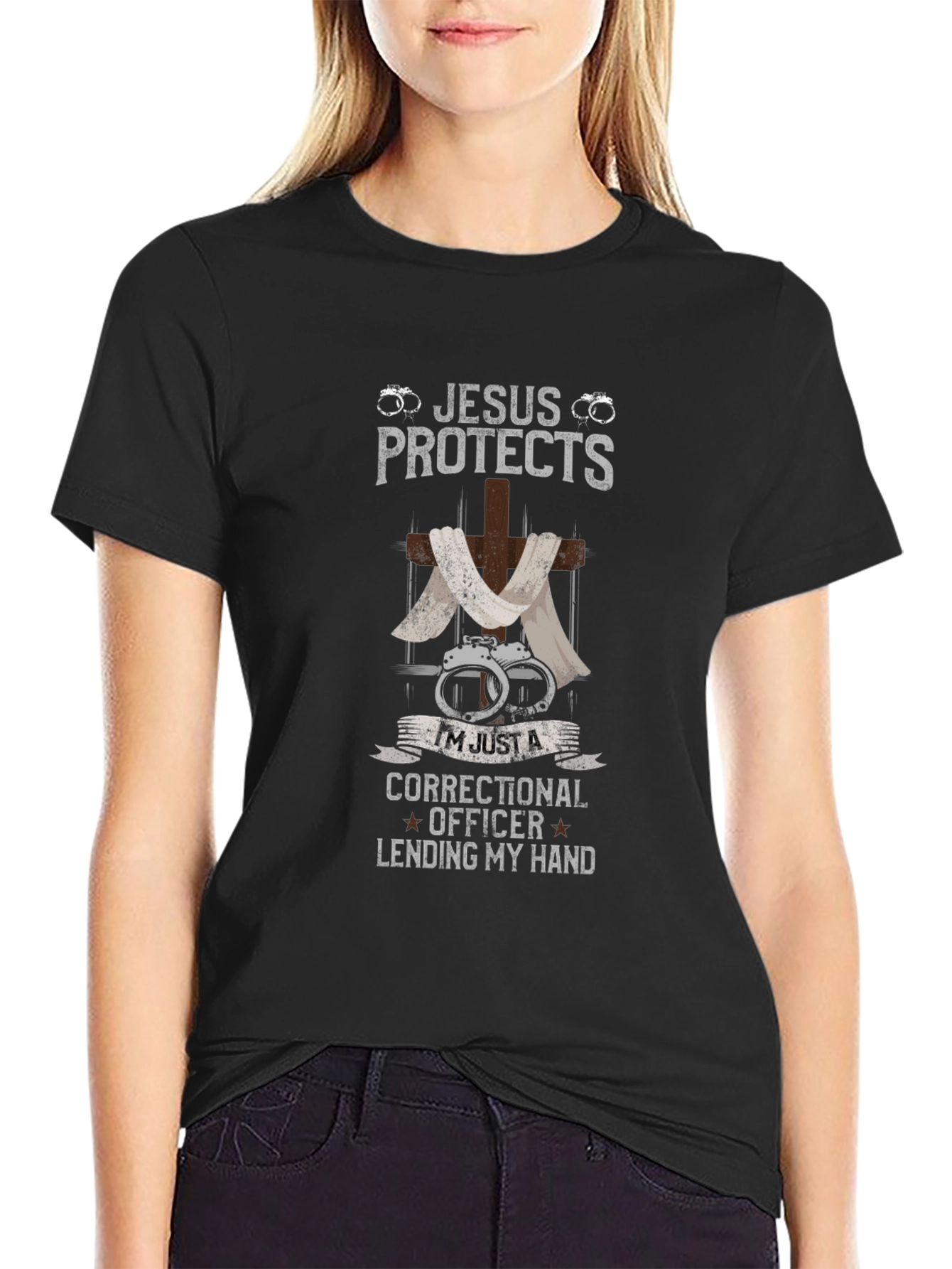 Jesus Protects Correctional Officer Graphic T-Shirt