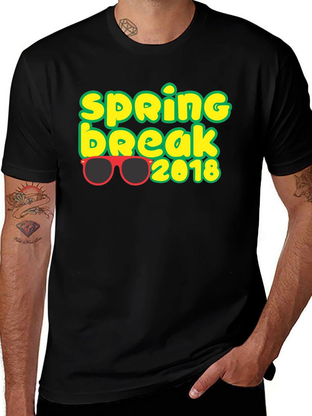 Spring Break 2018 T-Shirt with Sunglasses Graphic Black