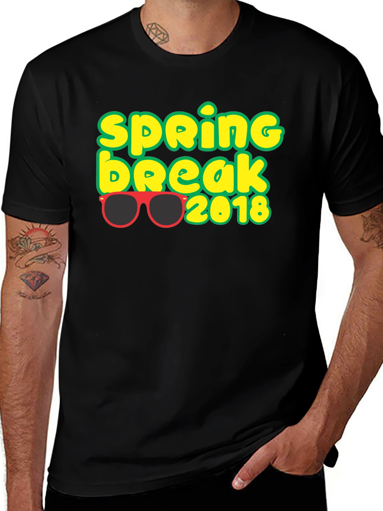 Spring Break 2018 T-Shirt with Sunglasses Graphic Black