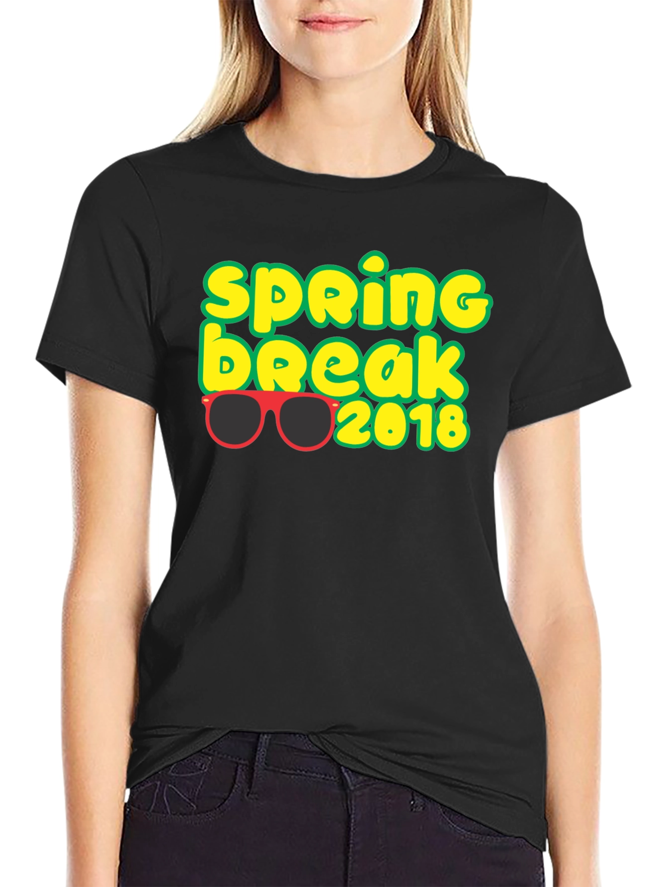 Spring Break 2018 T-Shirt with Sunglasses Graphic Black