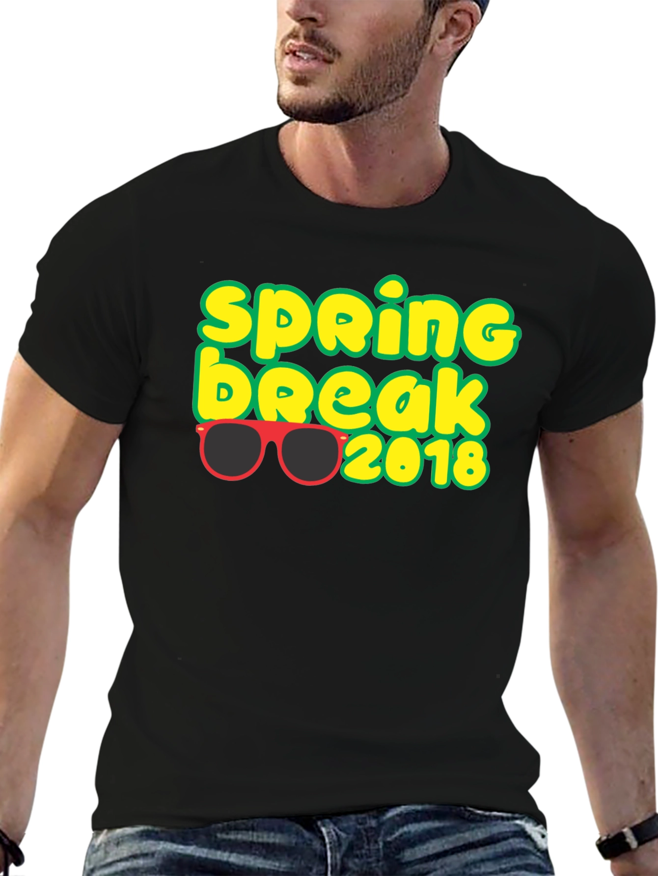 Spring Break 2018 T-Shirt with Sunglasses Graphic Black