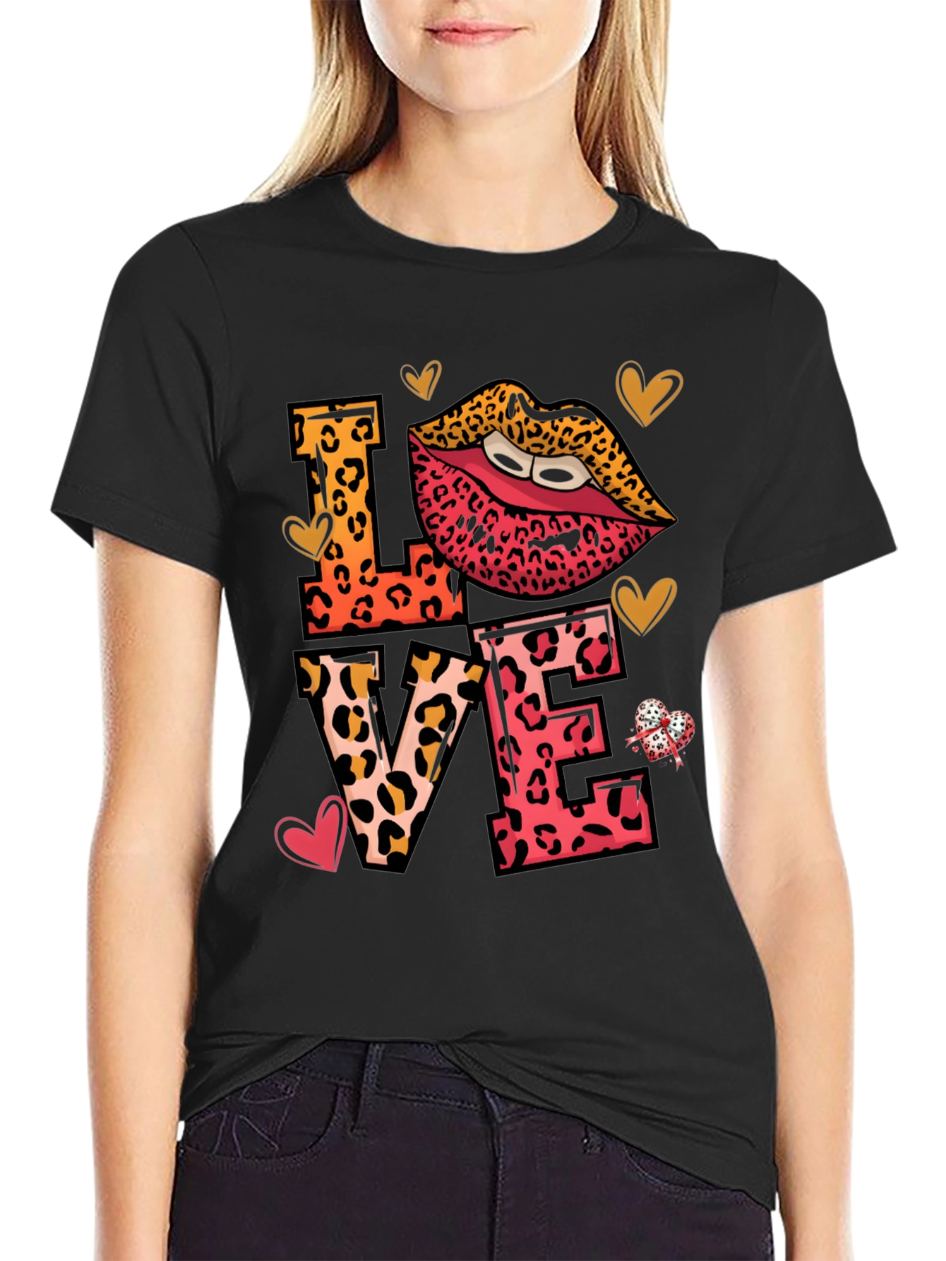 Leopard Print LOVE Graphic Tee Shirt